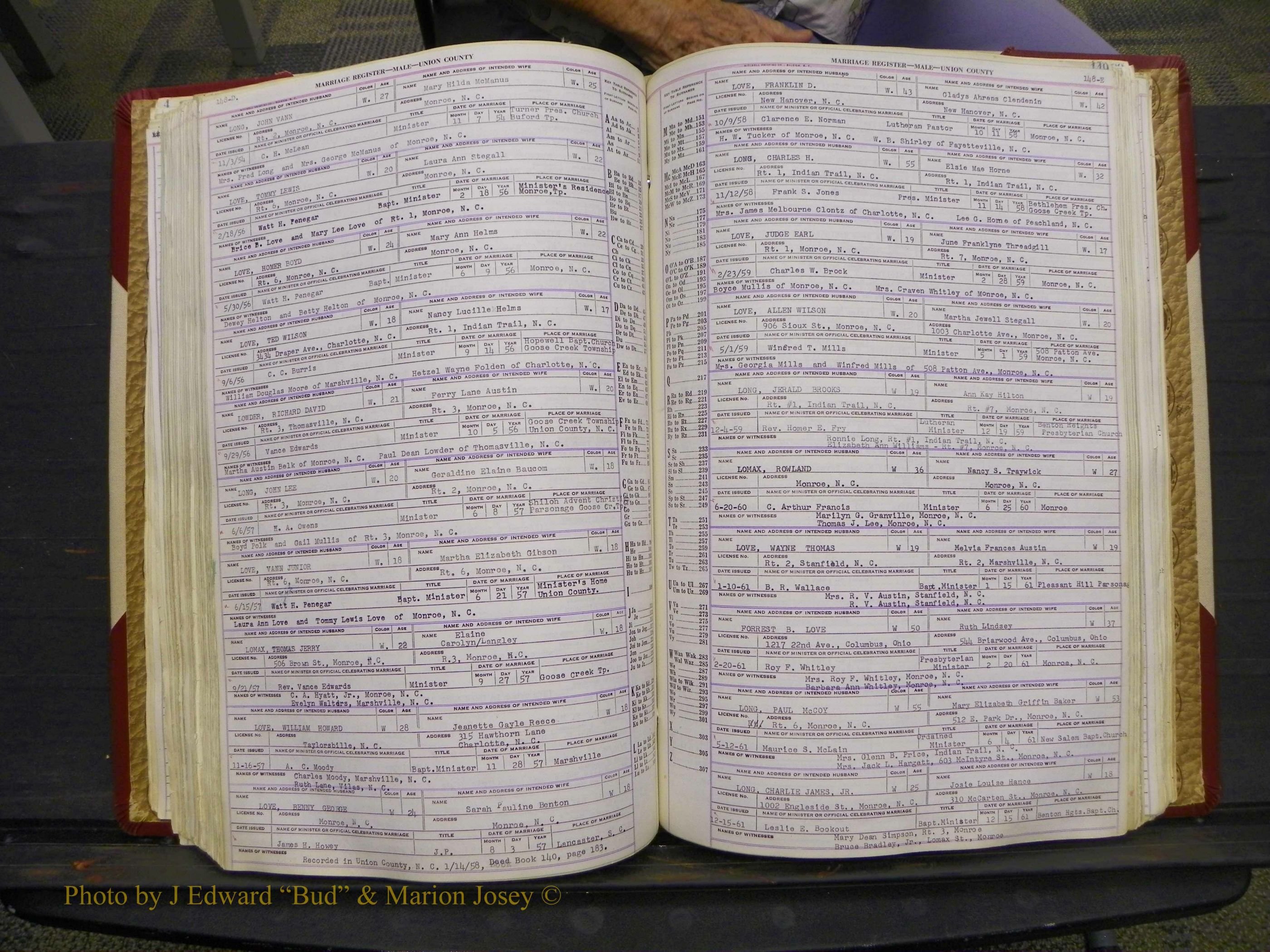 Union Co, NC Marriage Book 10, A-Z, 1937-1965 (194).JPG