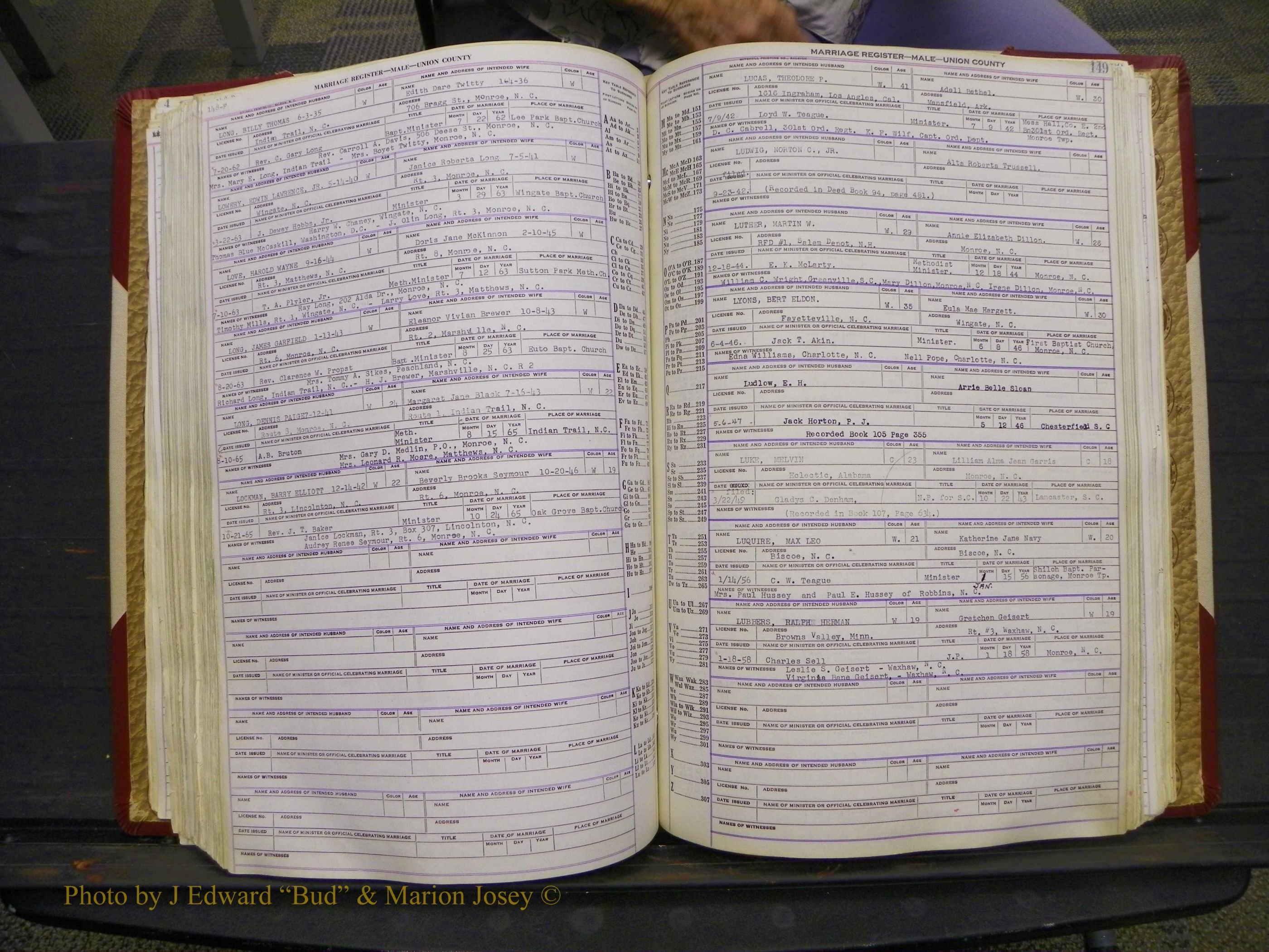 Union Co, NC Marriage Book 10, A-Z, 1937-1965 (195).JPG