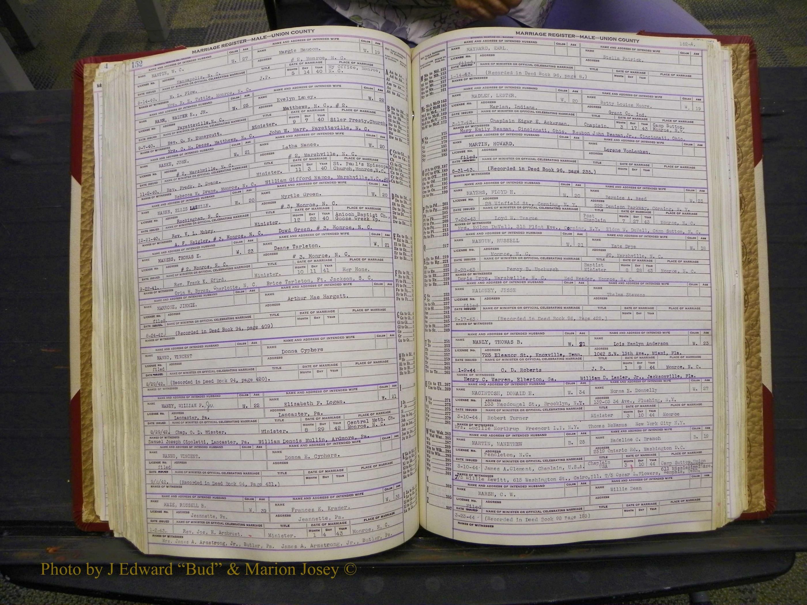 Union Co, NC Marriage Book 10, A-Z, 1937-1965 (197).JPG