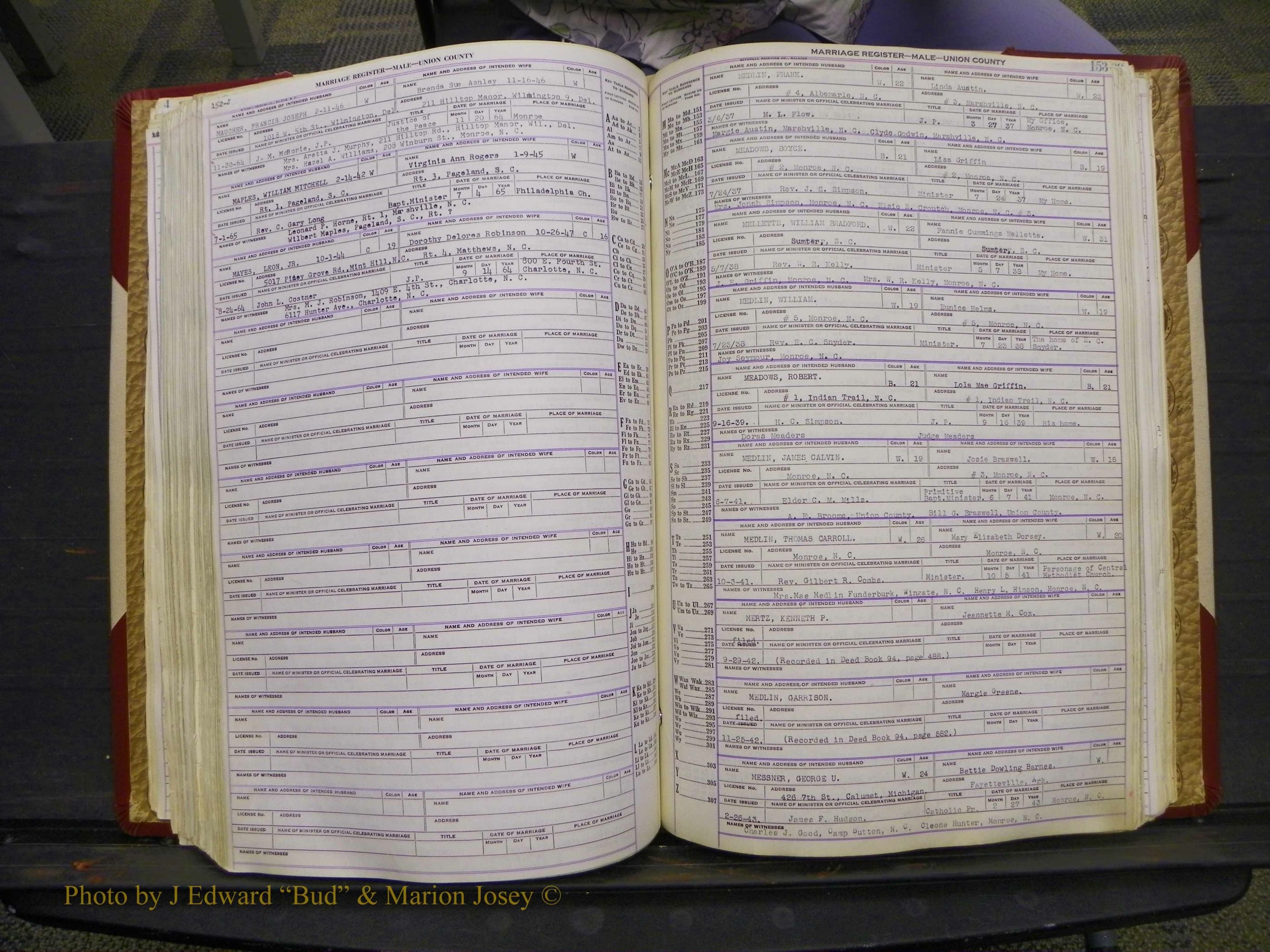 Union Co, NC Marriage Book 10, A-Z, 1937-1965 (202).JPG