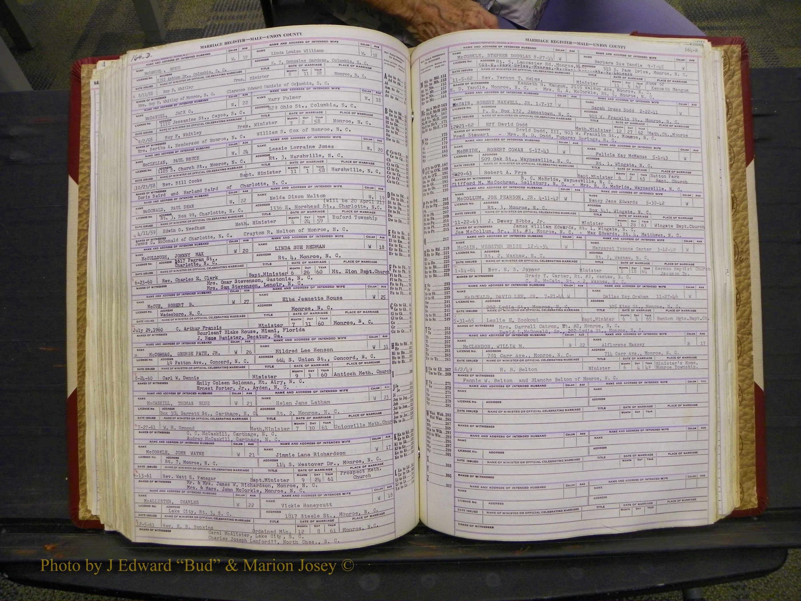 Union Co, NC Marriage Book 10, A-Z, 1937-1965 (223).JPG