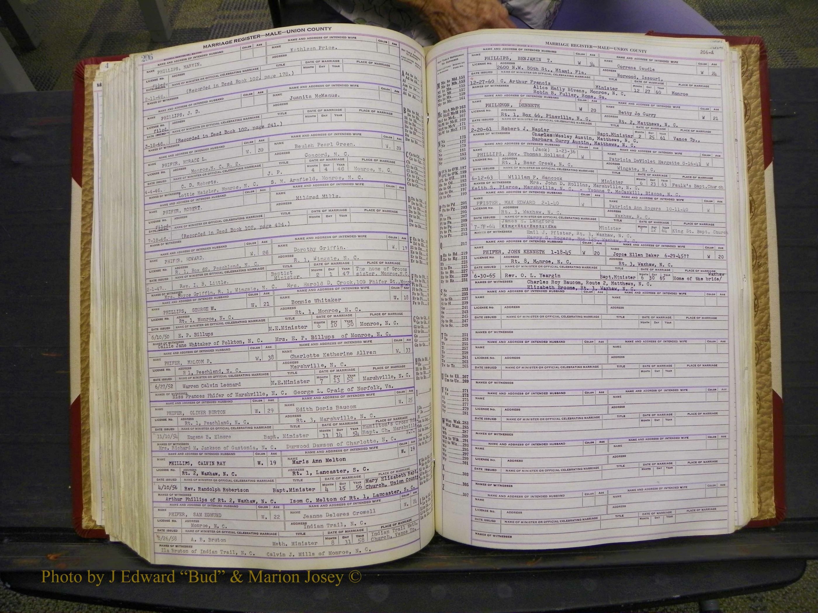 Union Co, NC Marriage Book 10, A-Z, 1937-1965 (254).JPG