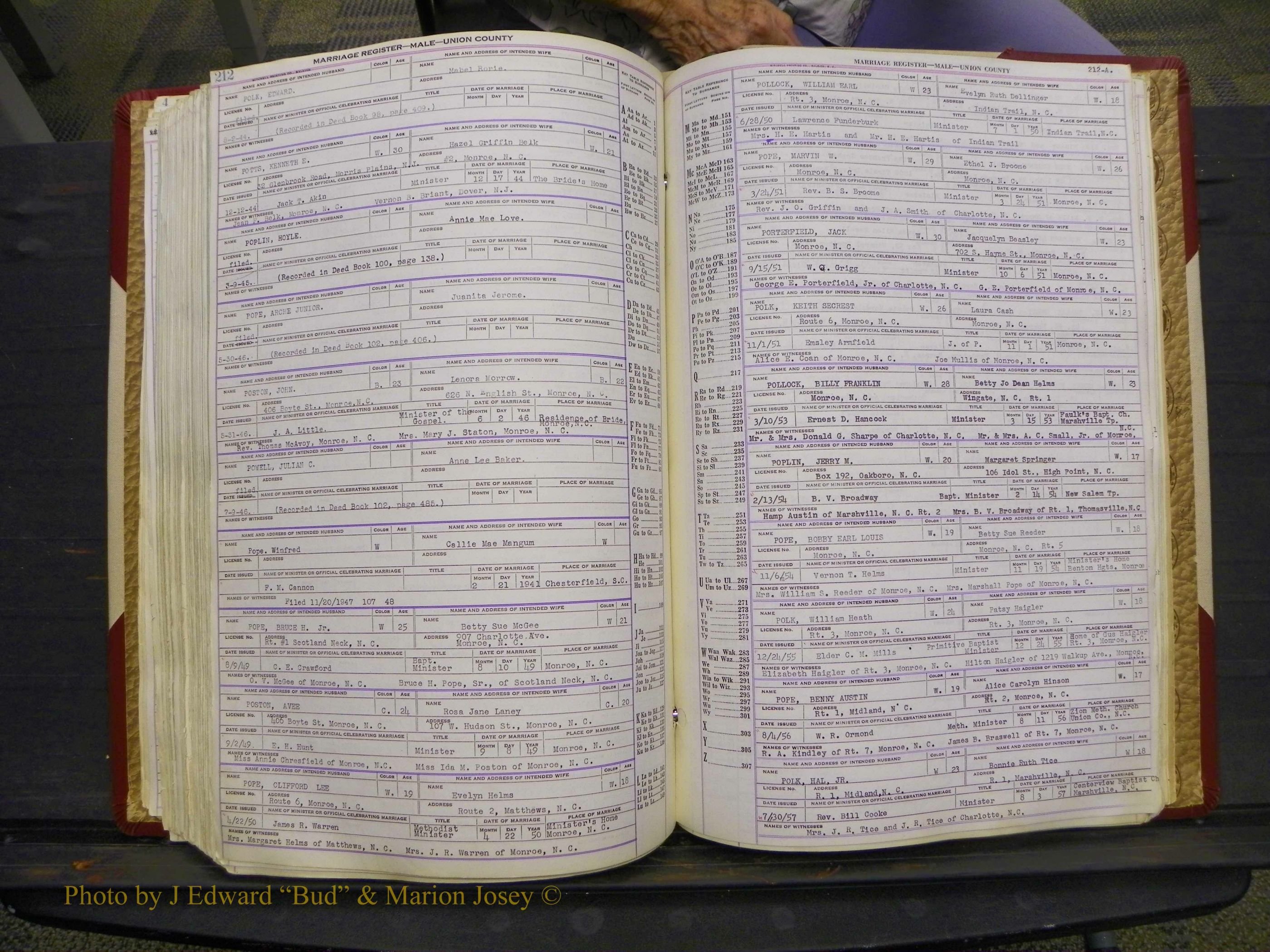 Union Co, NC Marriage Book 10, A-Z, 1937-1965 (258).JPG