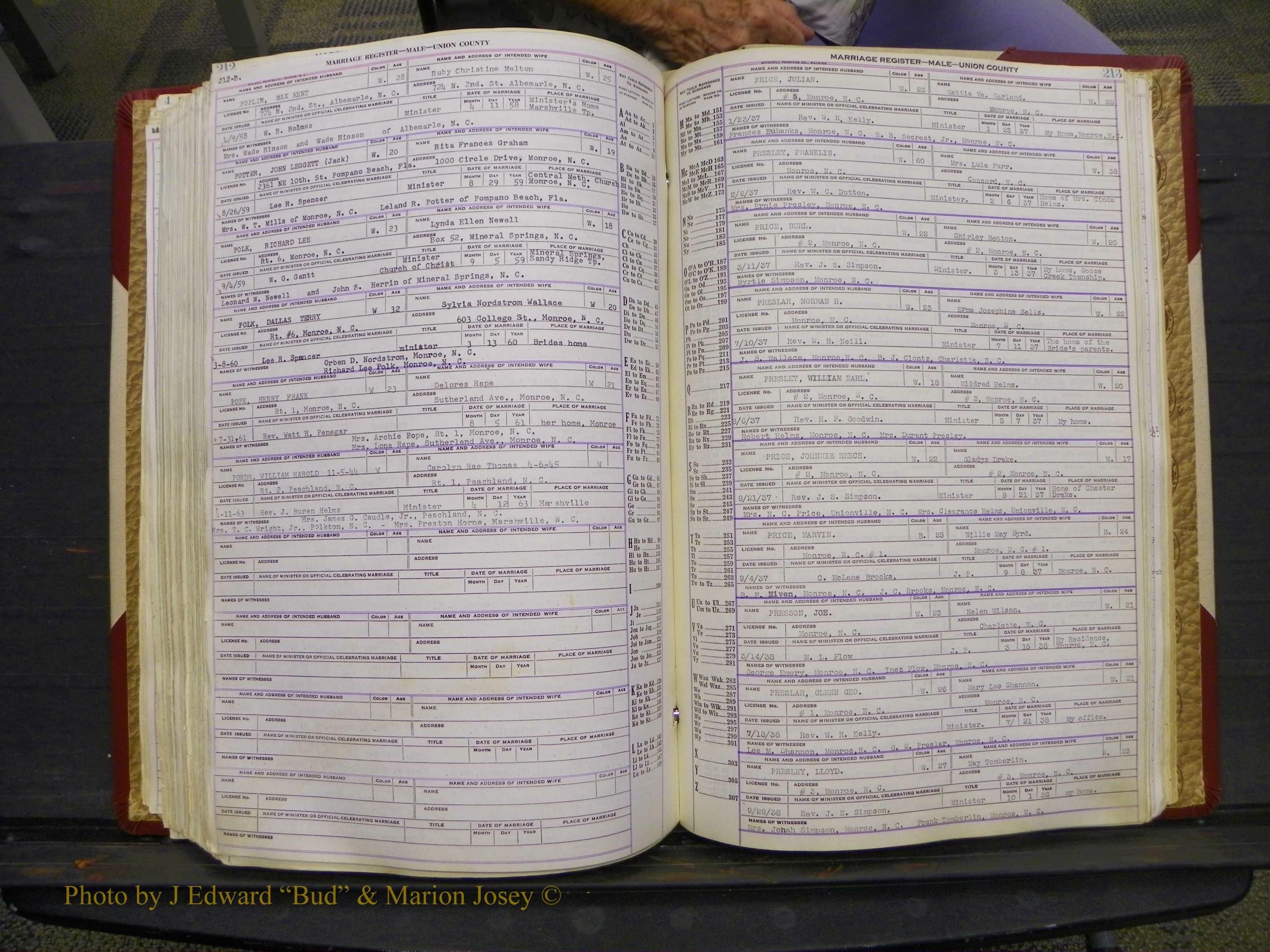 Union Co, NC Marriage Book 10, A-Z, 1937-1965 (261).JPG