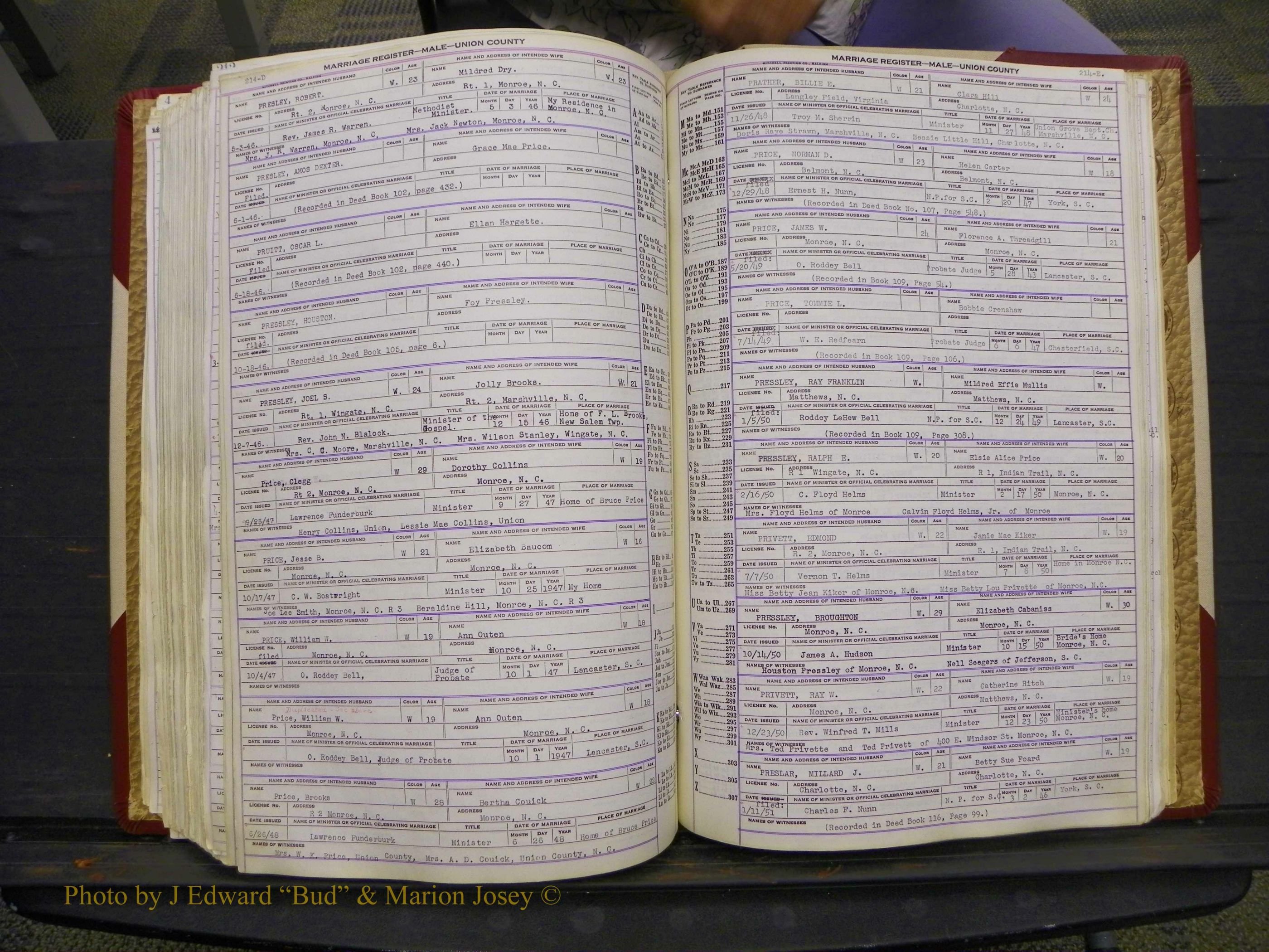 Union Co, NC Marriage Book 10, A-Z, 1937-1965 (262).JPG