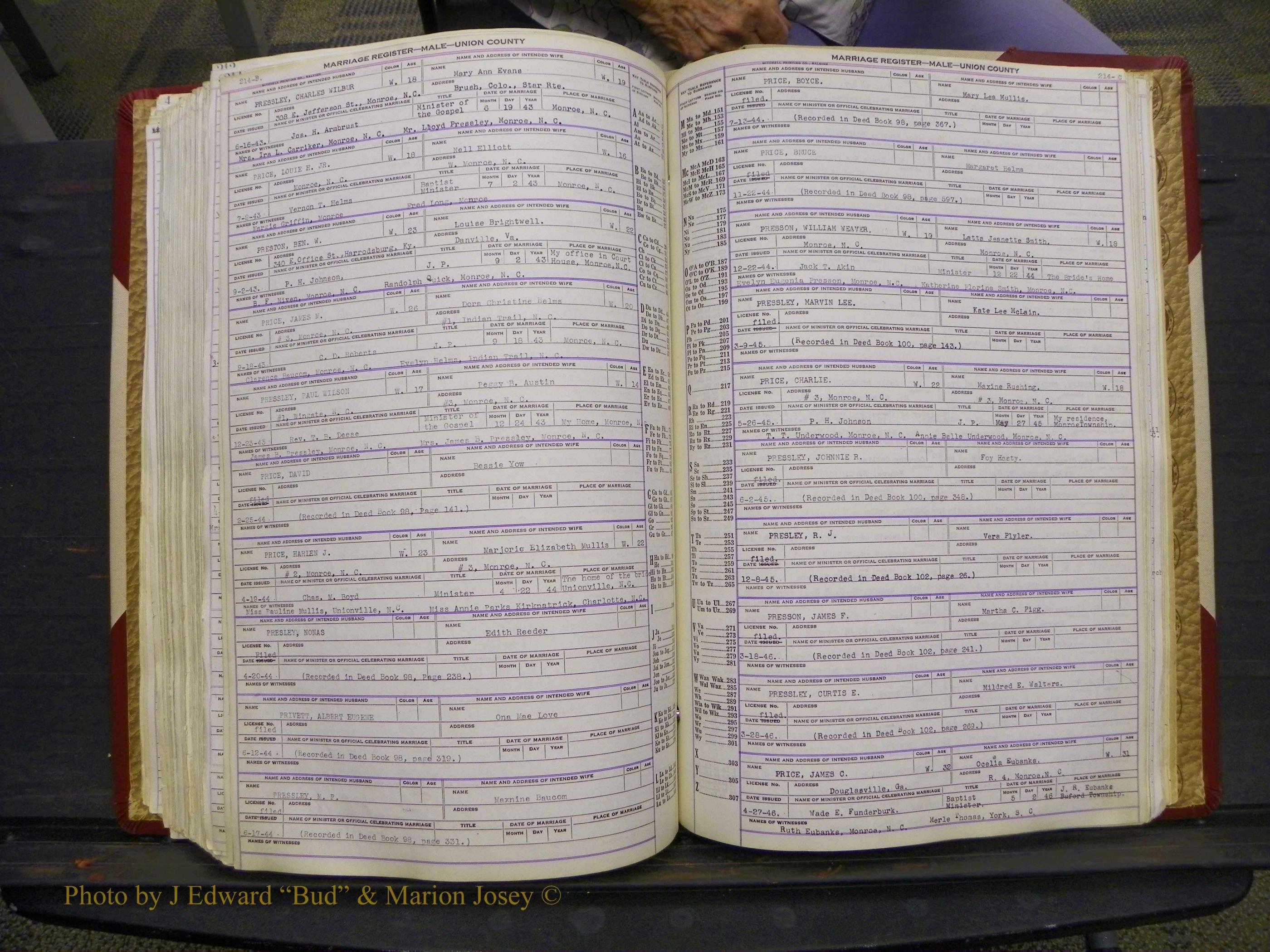 Union Co, NC Marriage Book 10, A-Z, 1937-1965 (263).JPG