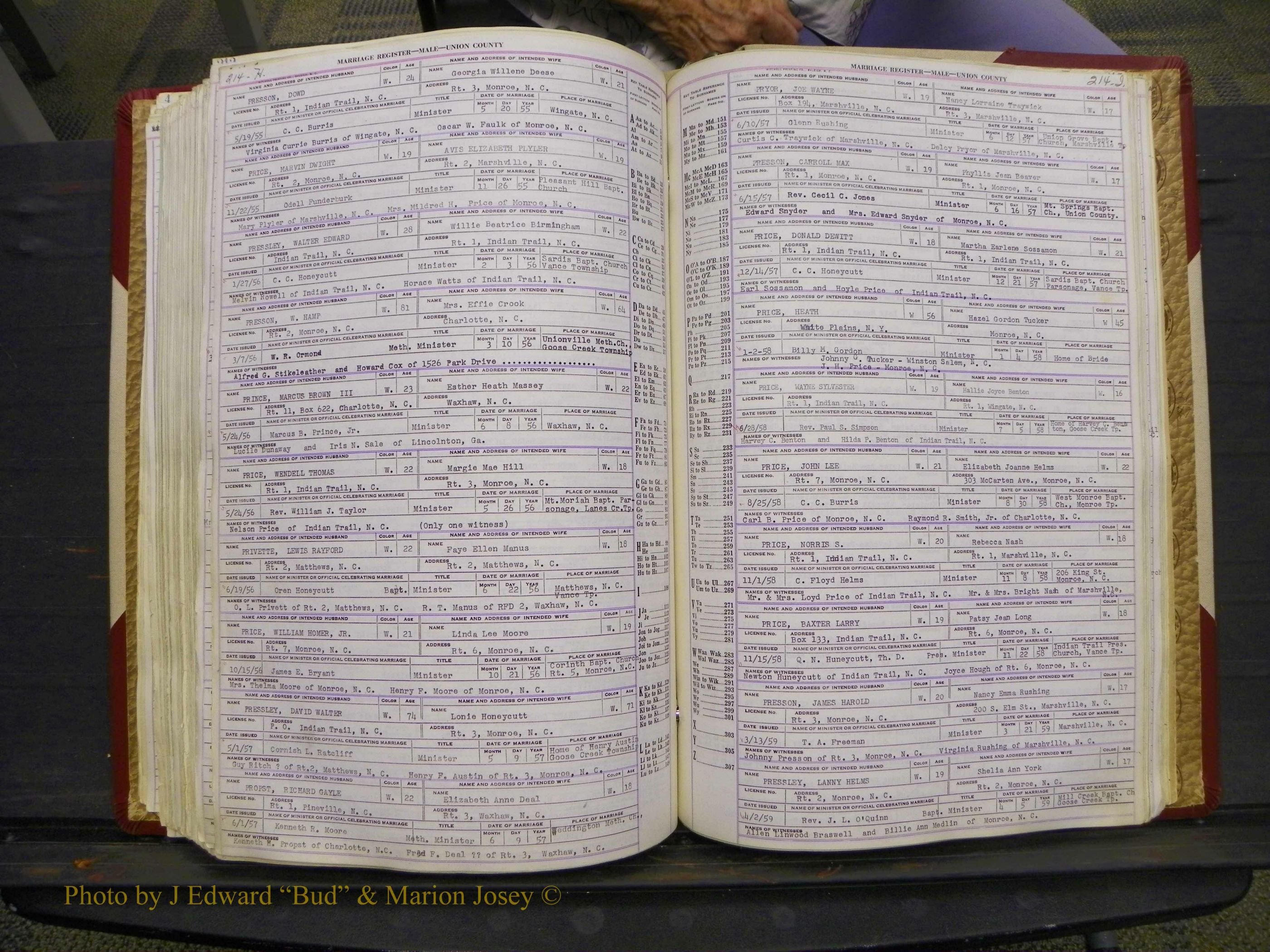 Union Co, NC Marriage Book 10, A-Z, 1937-1965 (265).JPG