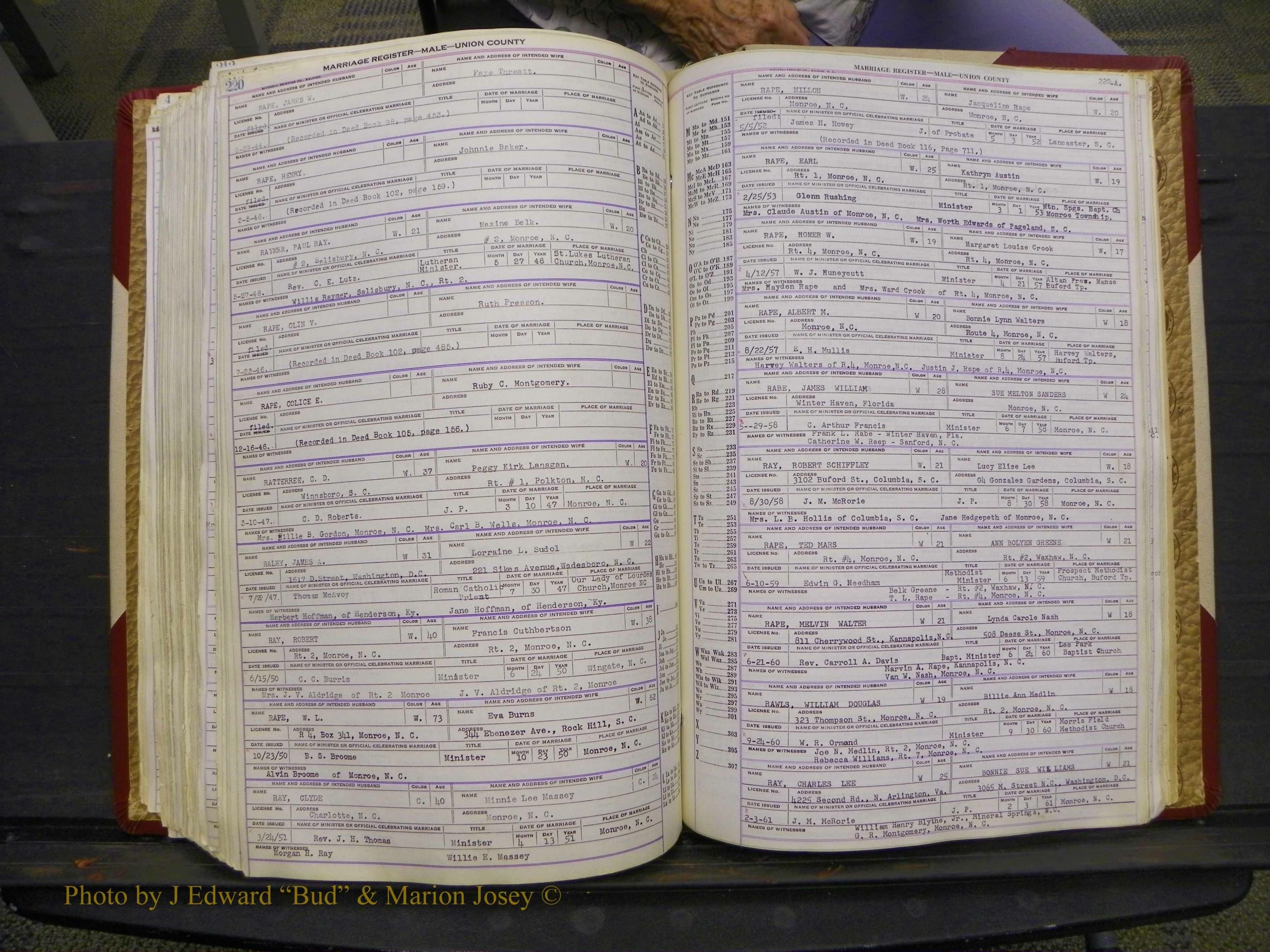 Union Co, NC Marriage Book 10, A-Z, 1937-1965 (272).JPG