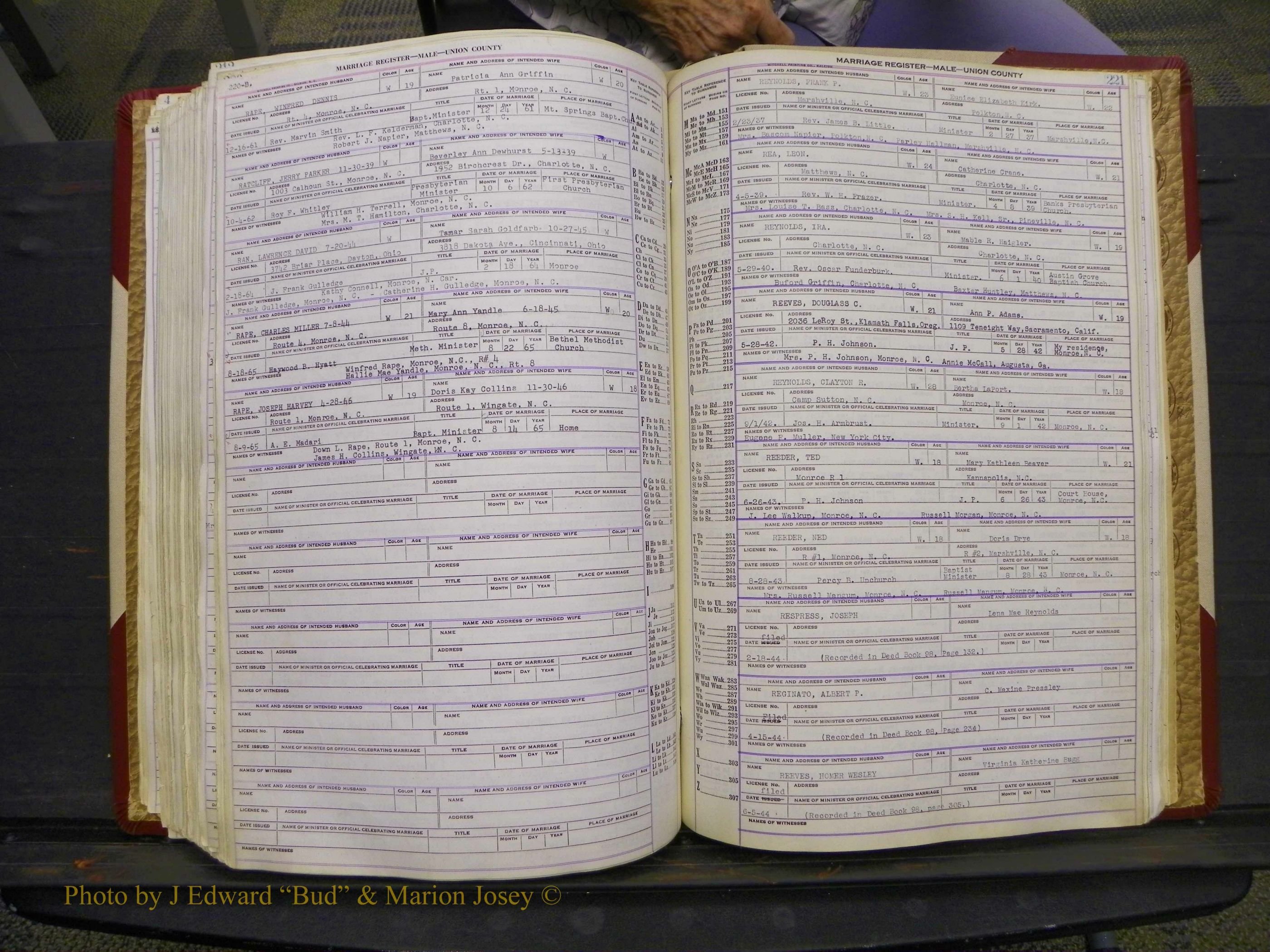 Union Co, NC Marriage Book 10, A-Z, 1937-1965 (274).JPG