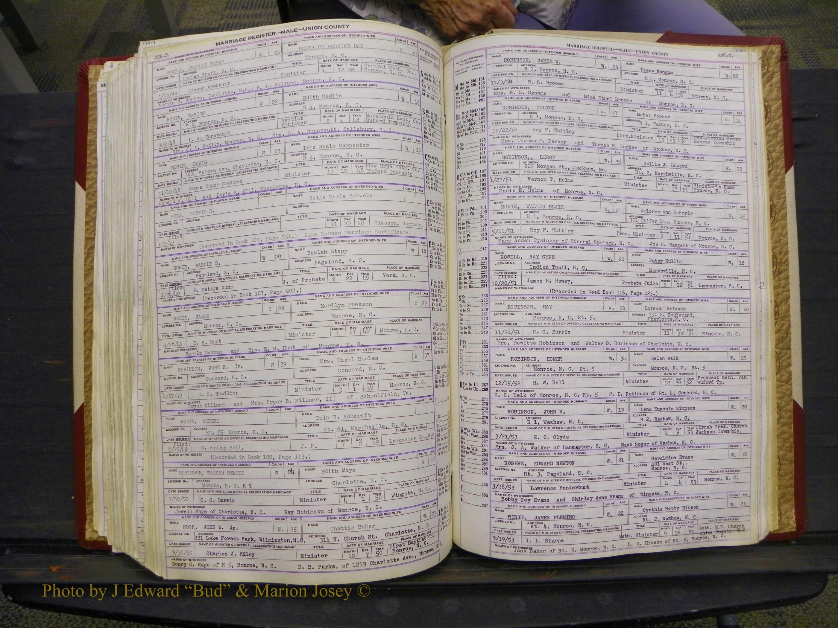 Union Co, NC Marriage Book 10, A-Z, 1937-1965 (282).JPG