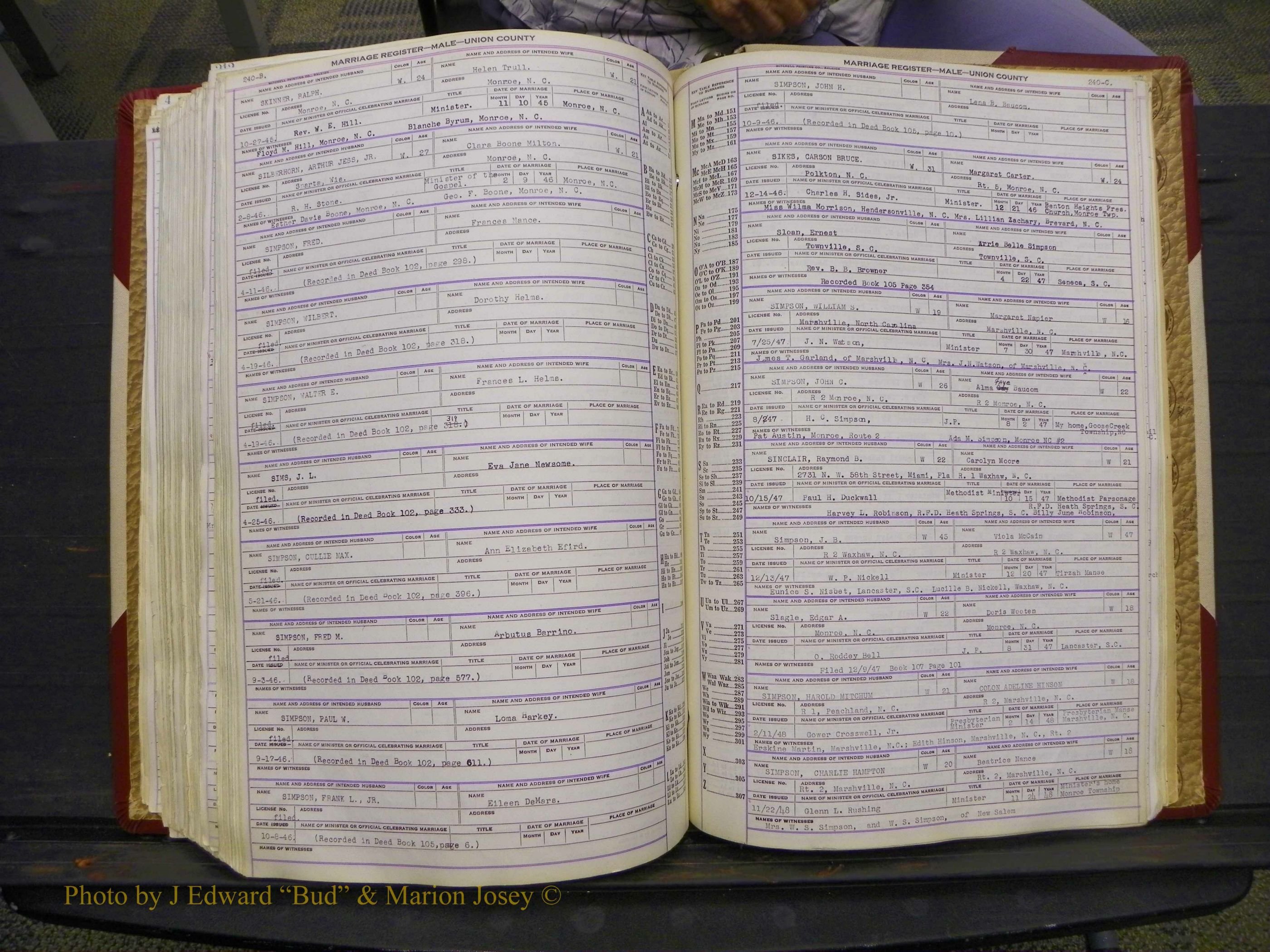 Union Co, NC Marriage Book 10, A-Z, 1937-1965 (298).JPG