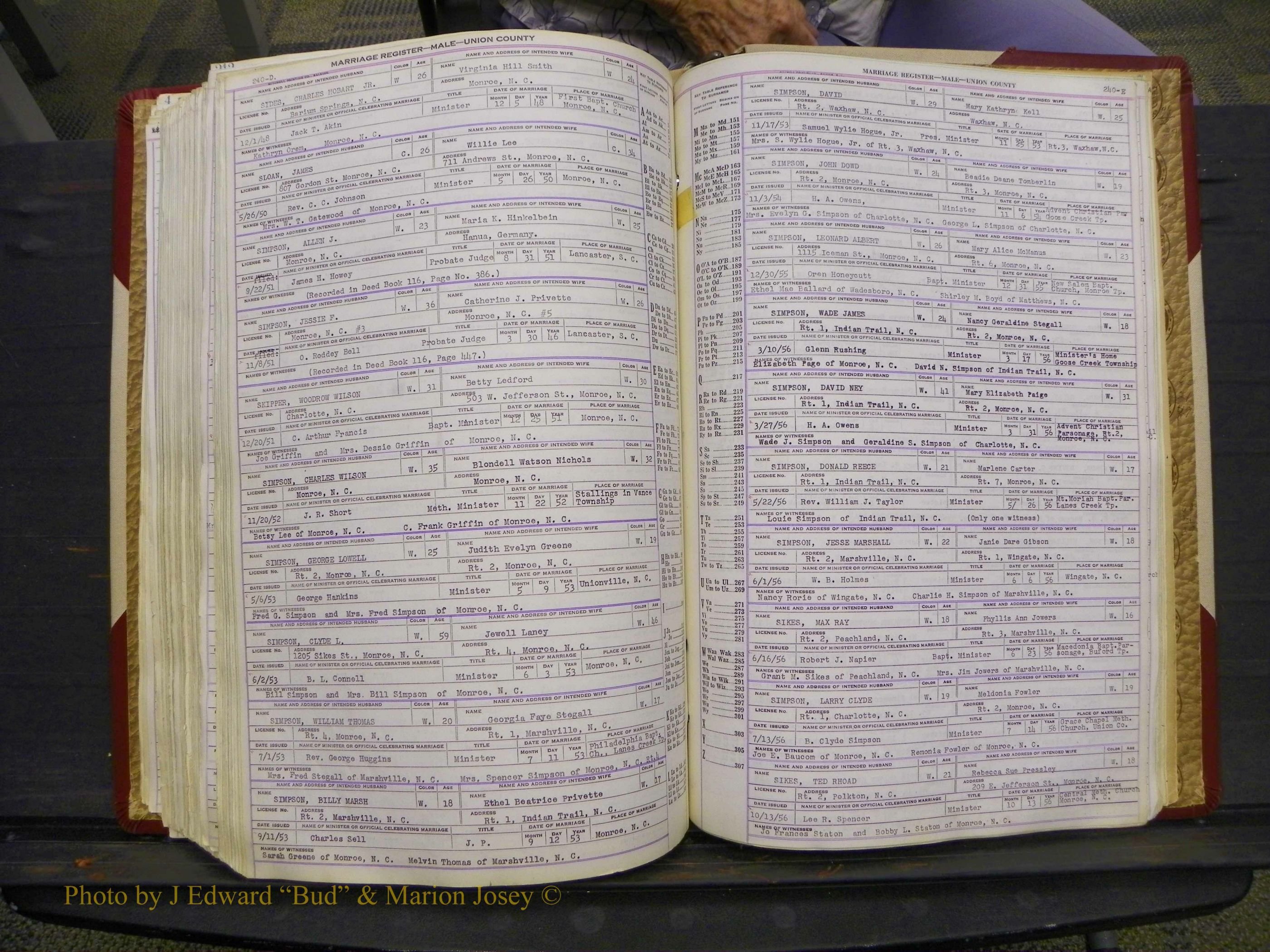 Union Co, NC Marriage Book 10, A-Z, 1937-1965 (300).JPG