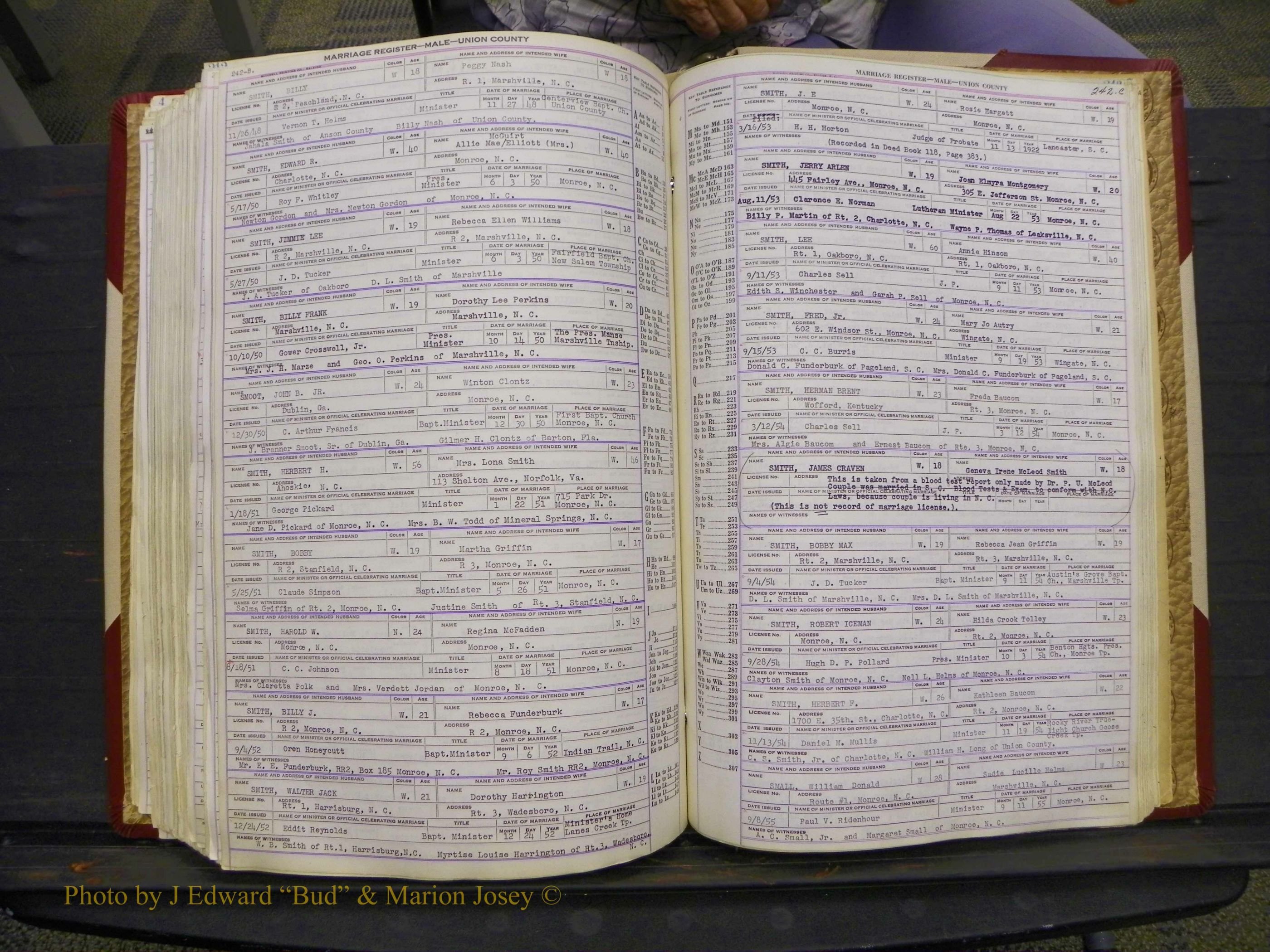 Union Co, NC Marriage Book 10, A-Z, 1937-1965 (305).JPG