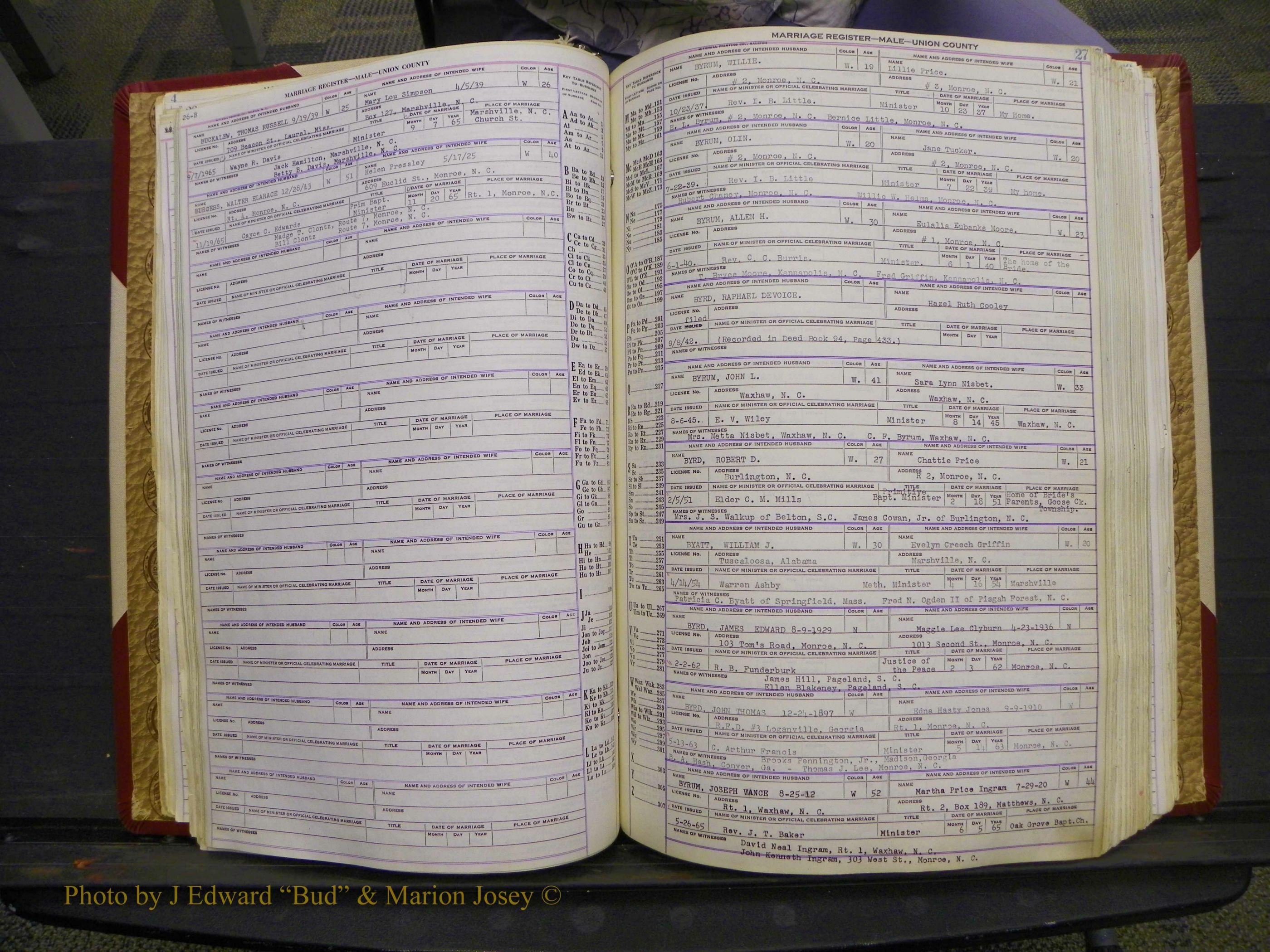 Union Co, NC Marriage Book 10, A-Z, 1937-1965 (45).JPG