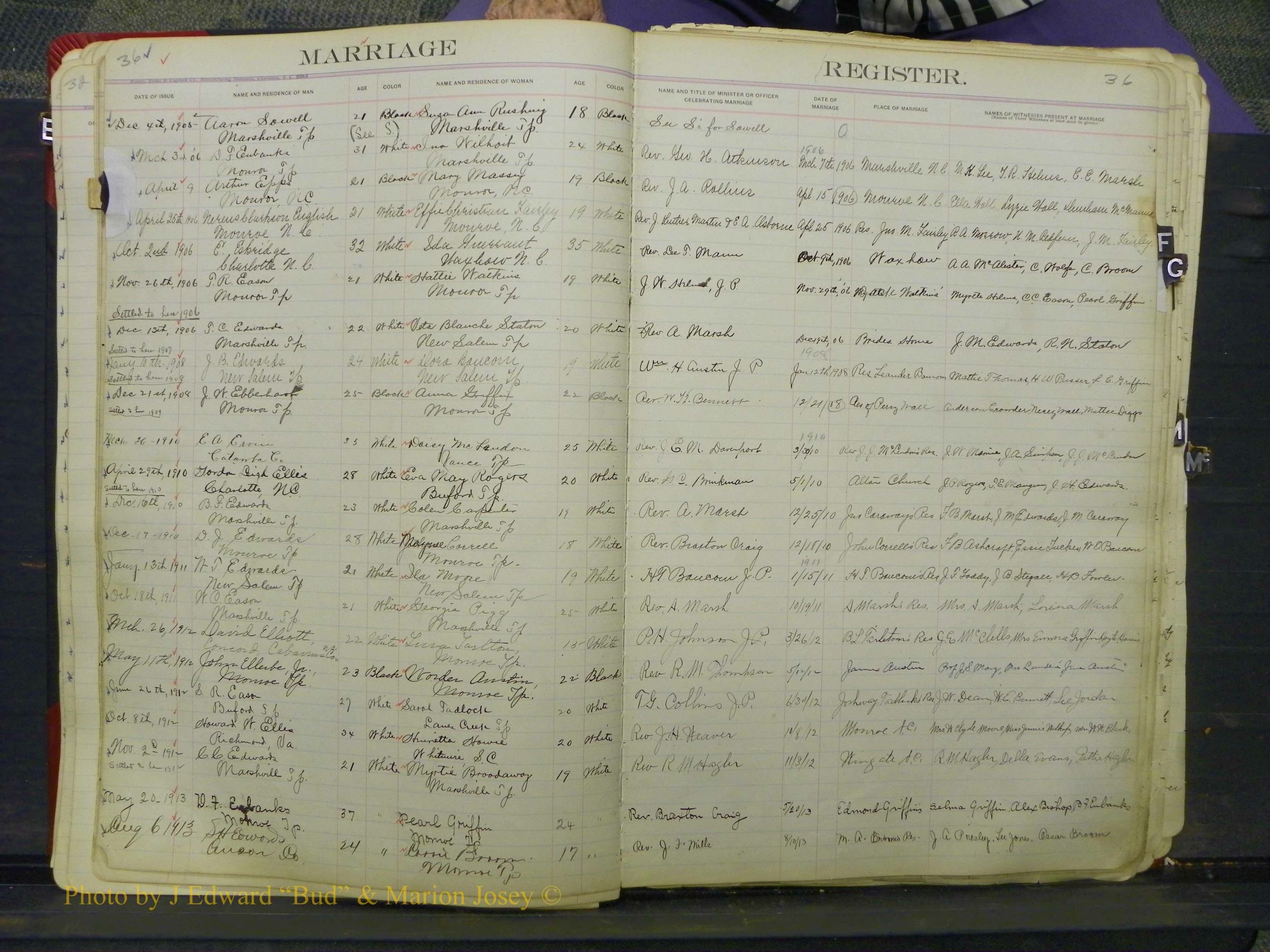 Union Co, NC Marriage Book 7, A-Z, 1903-1913 (26).JPG