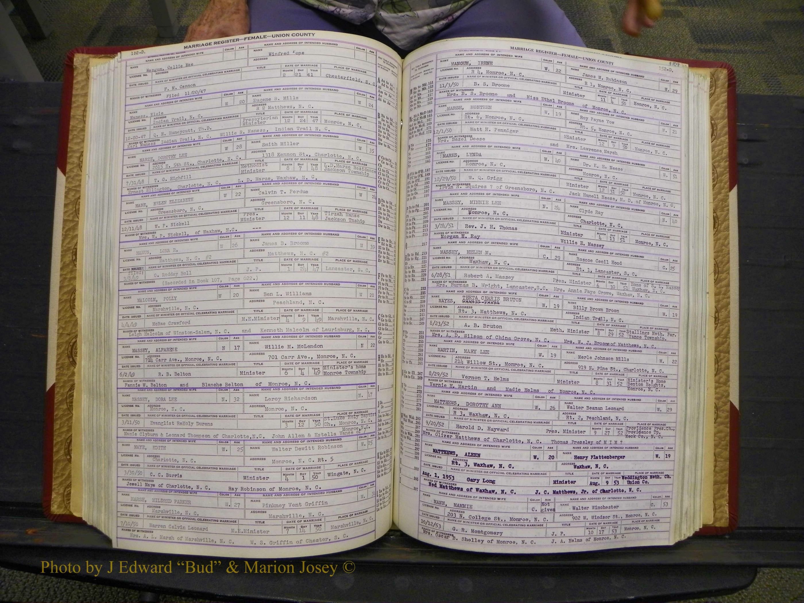 Union Co, NC Marriages Female Index, A-Z, 1937-1965 (204).JPG