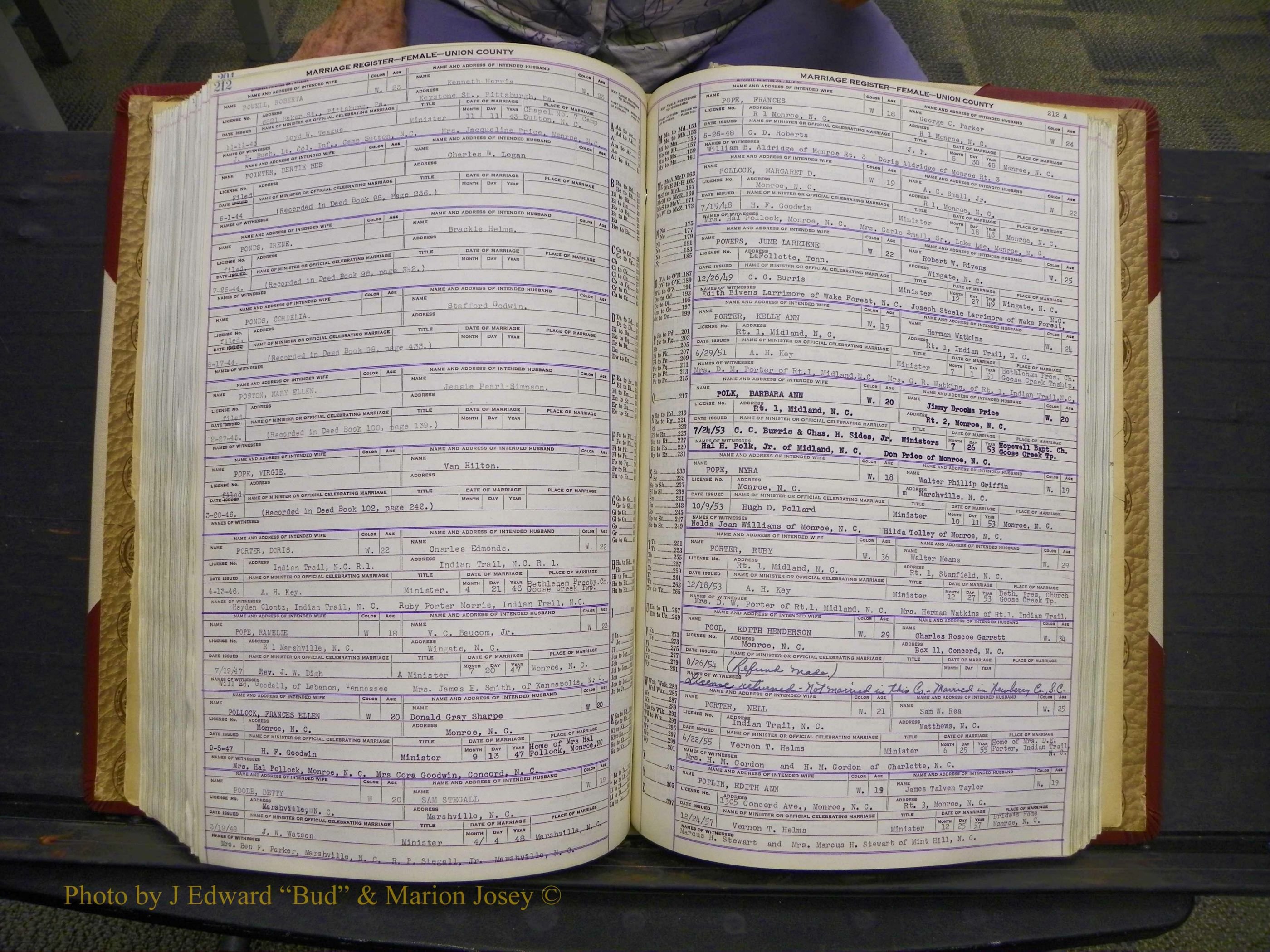 Union Co, NC Marriages Female Index, A-Z, 1937-1965 (261).JPG