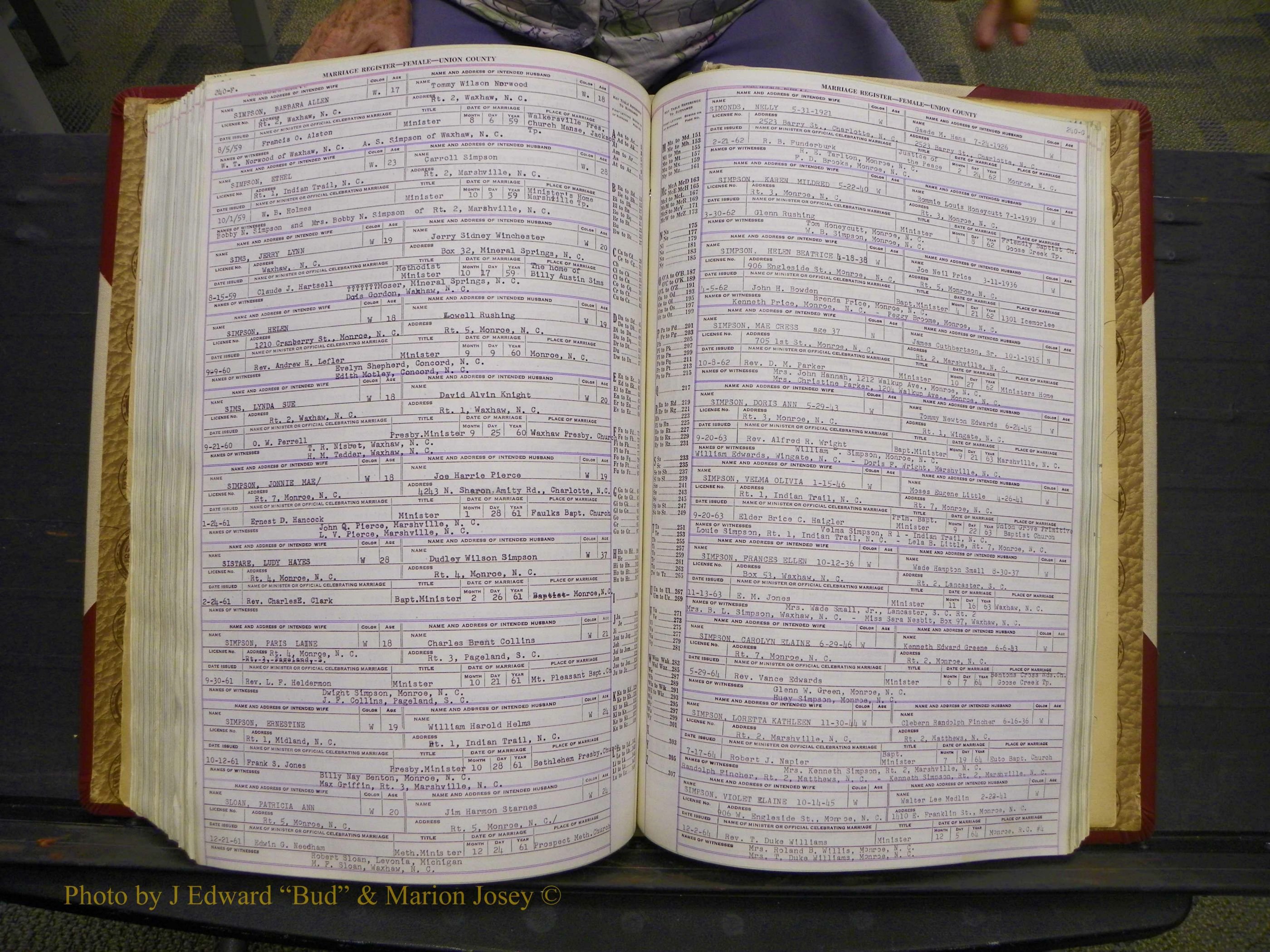 Union Co, NC Marriages Female Index, A-Z, 1937-1965 (299).JPG