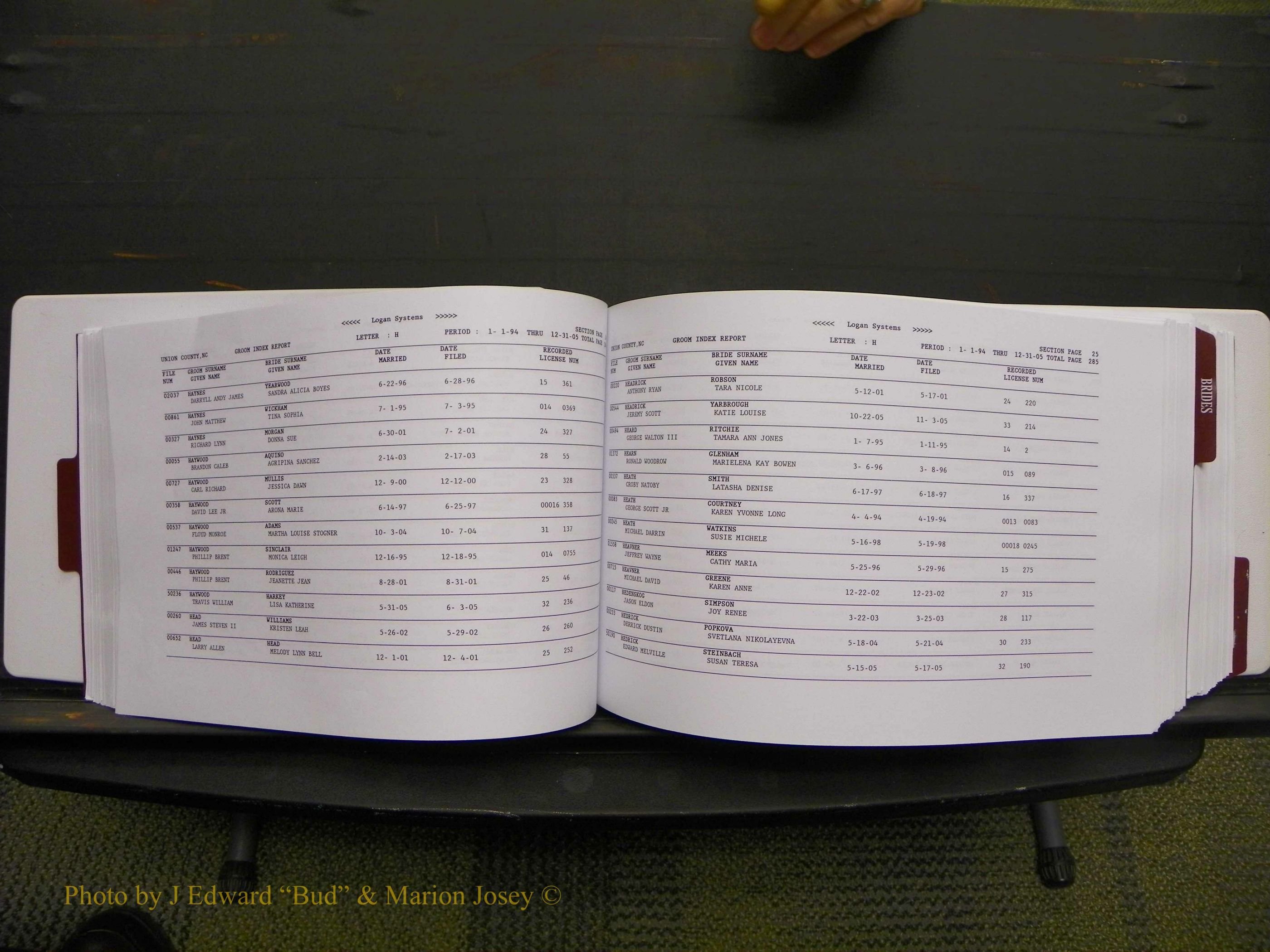 Union Co, NC Marriages Male & Female Index, 1993-2005 (147).JPG