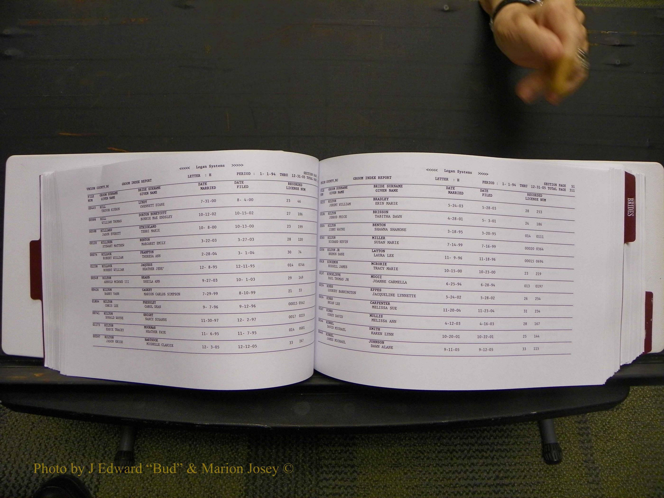 Union Co, NC Marriages Male & Female Index, 1993-2005 (160).JPG