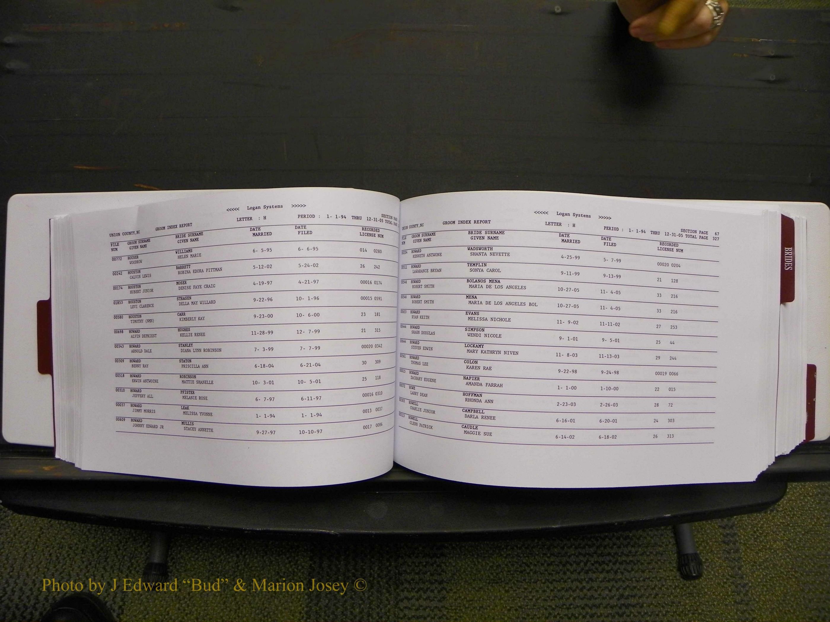 Union Co, NC Marriages Male & Female Index, 1993-2005 (168).JPG