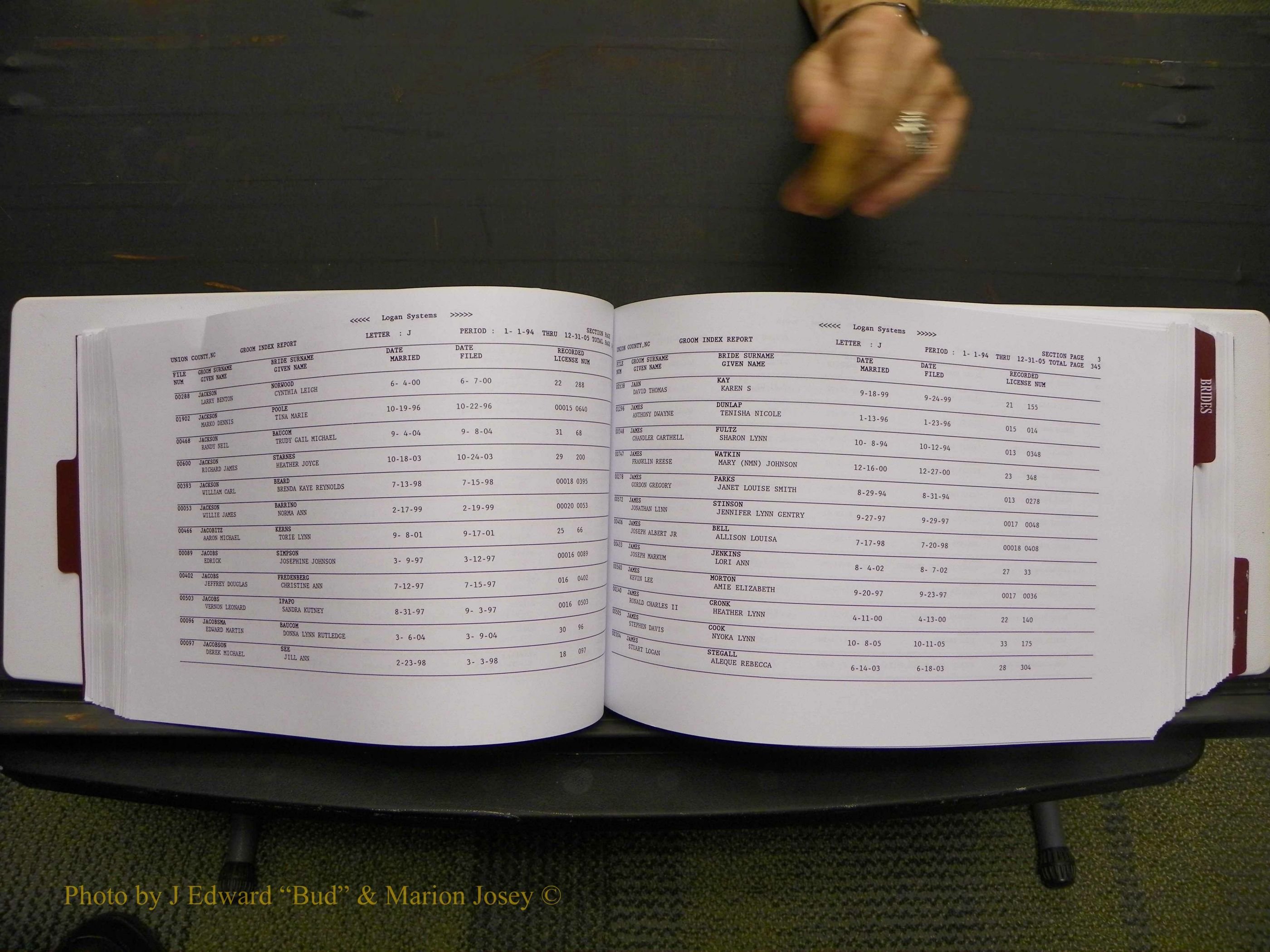 Union Co, NC Marriages Male & Female Index, 1993-2005 (177).JPG