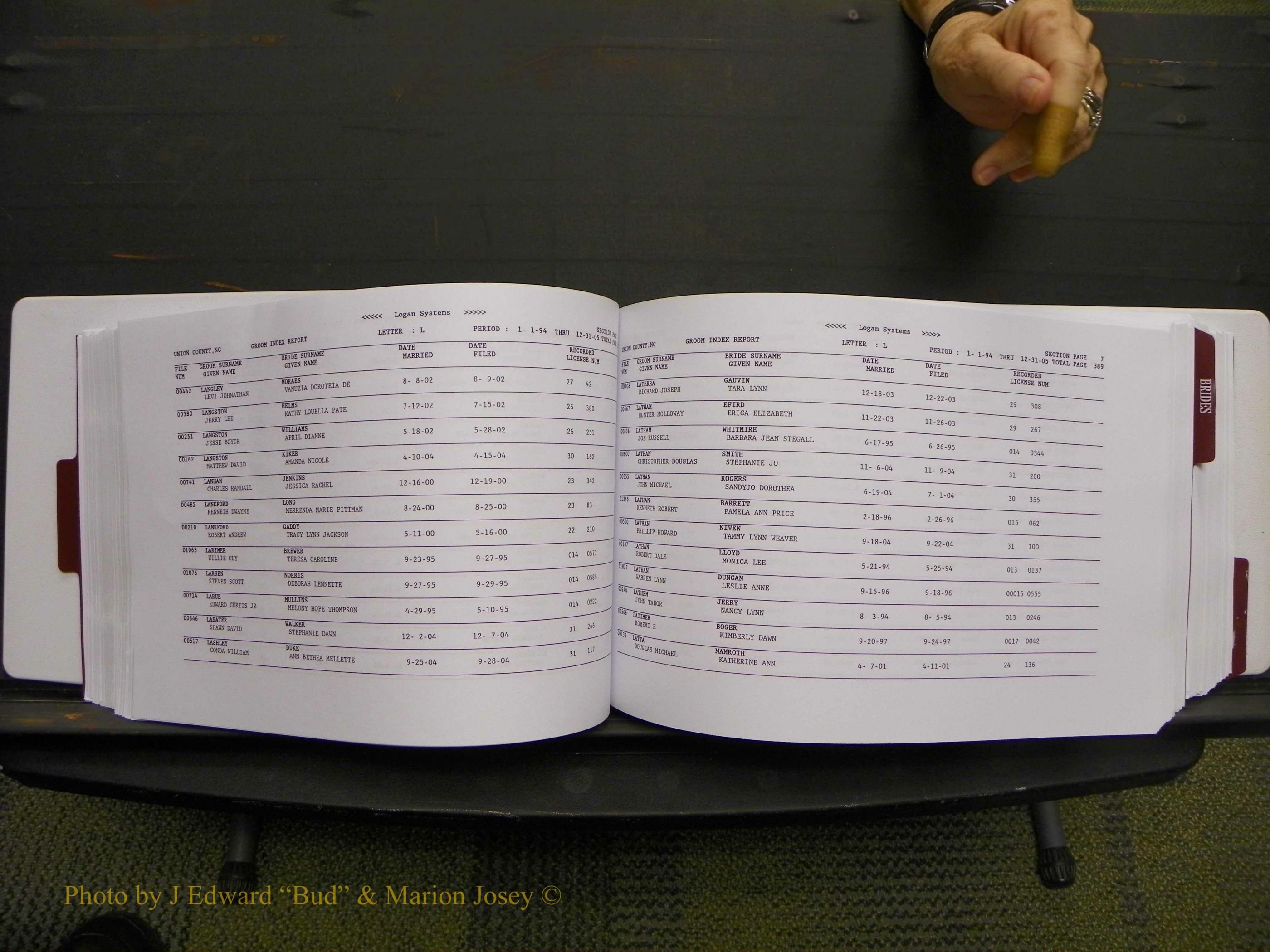 Union Co, NC Marriages Male & Female Index, 1993-2005 (199).JPG