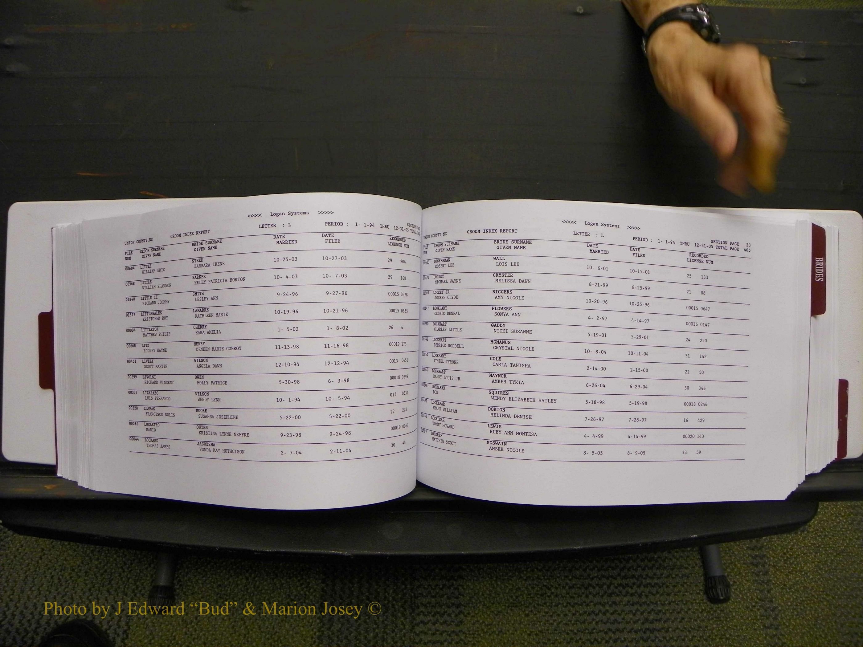 Union Co, NC Marriages Male & Female Index, 1993-2005 (208).JPG