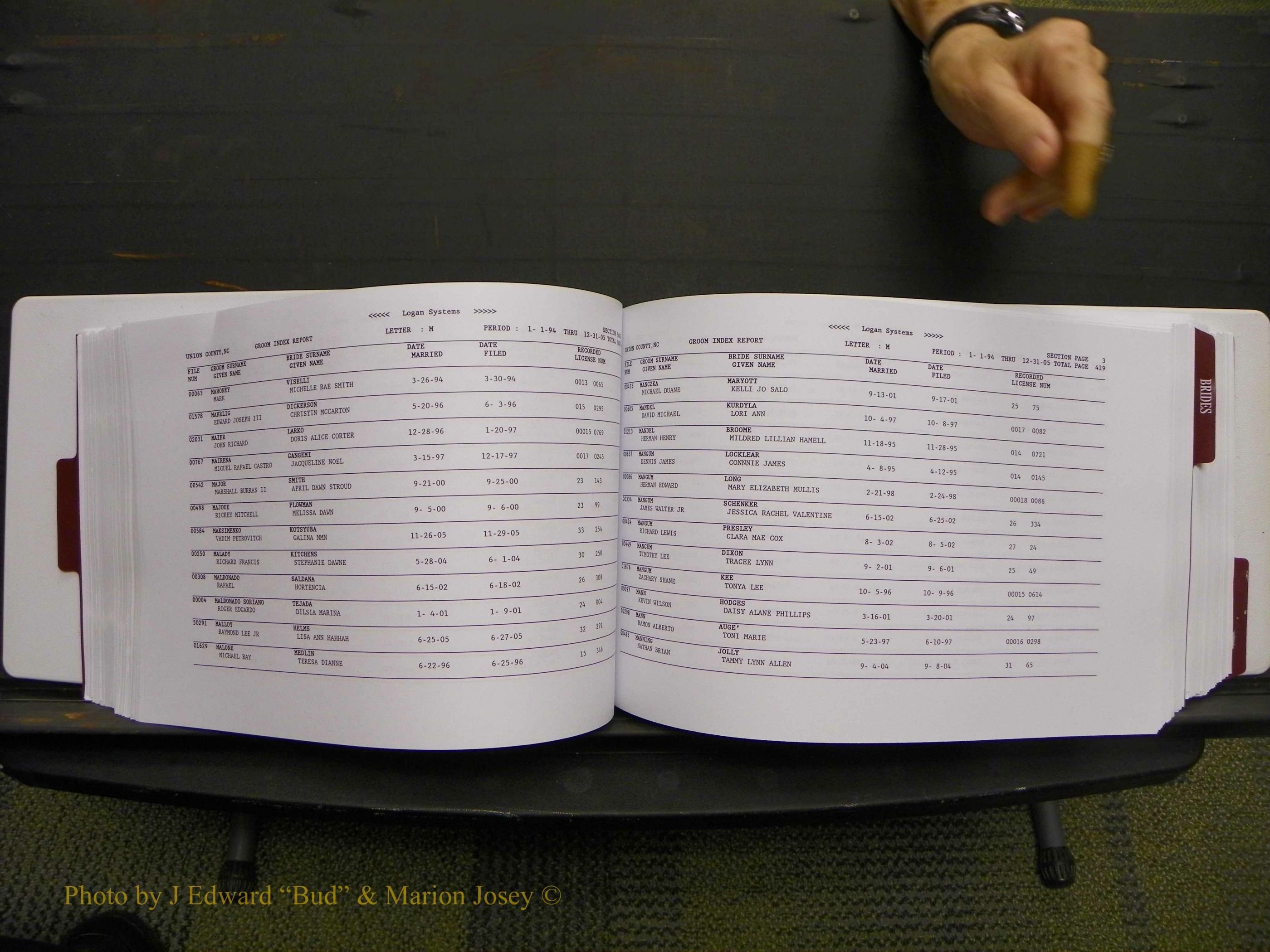 Union Co, NC Marriages Male & Female Index, 1993-2005 (214).JPG