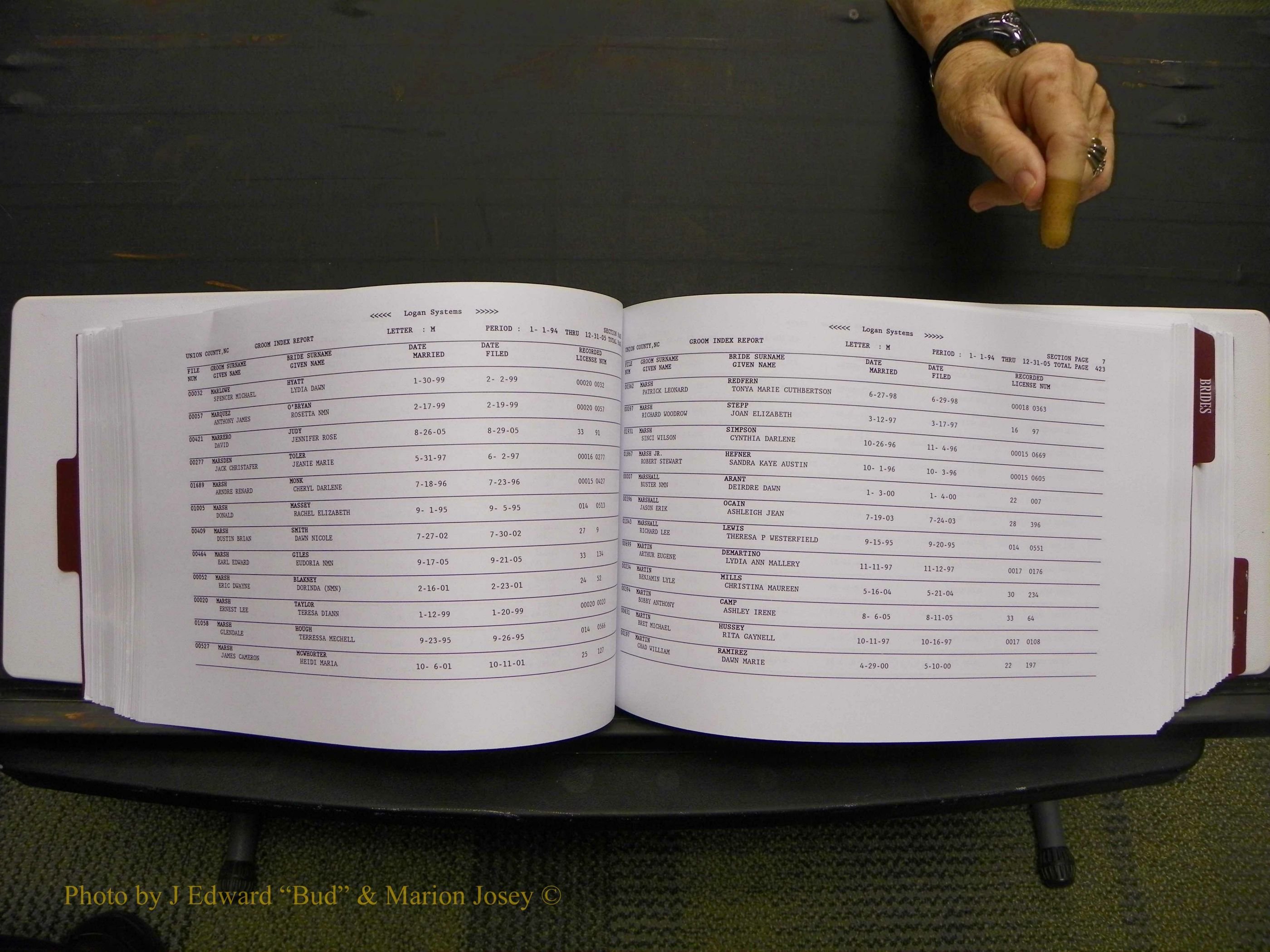Union Co, NC Marriages Male & Female Index, 1993-2005 (215).JPG