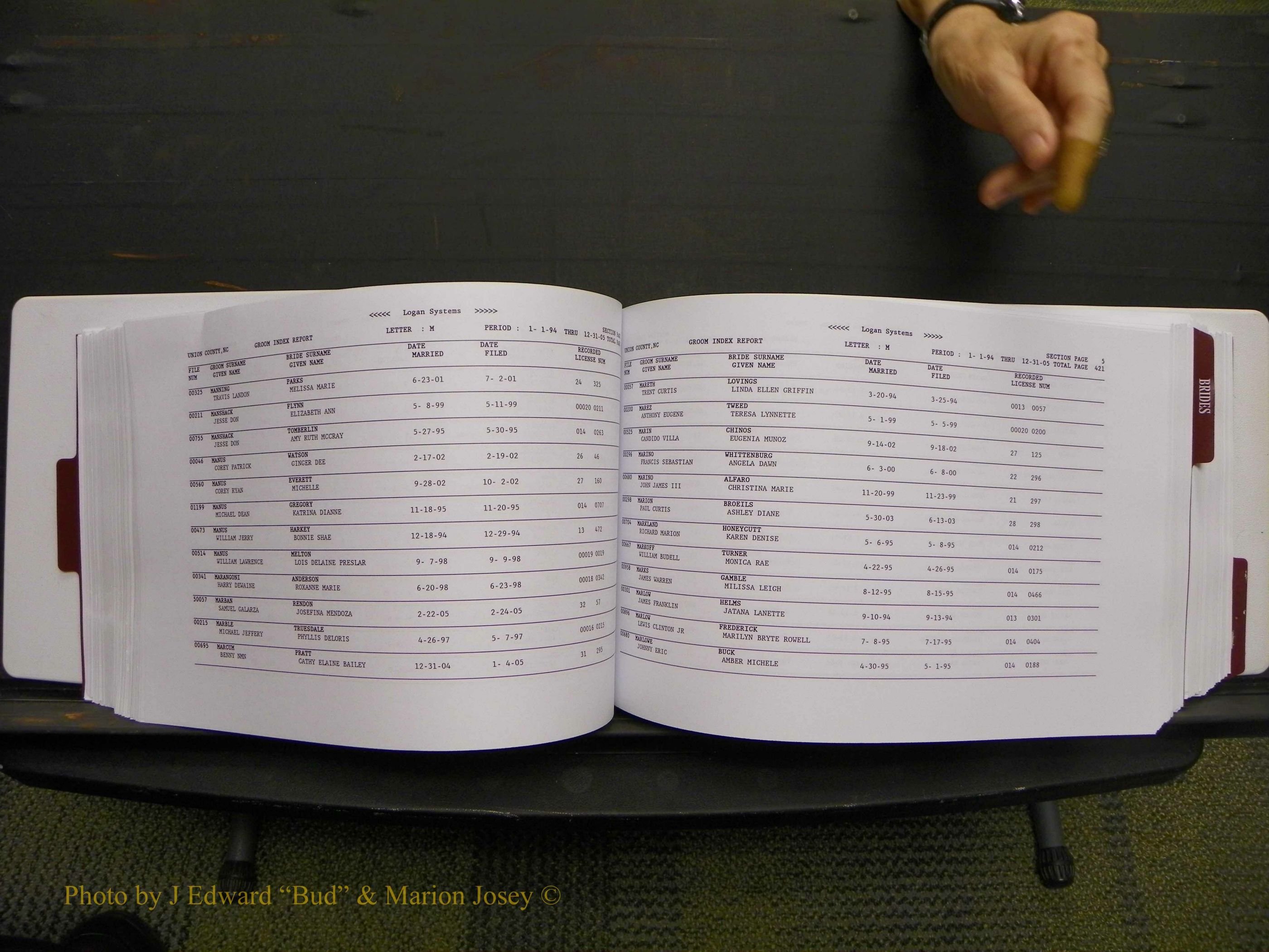 Union Co, NC Marriages Male & Female Index, 1993-2005 (216).JPG