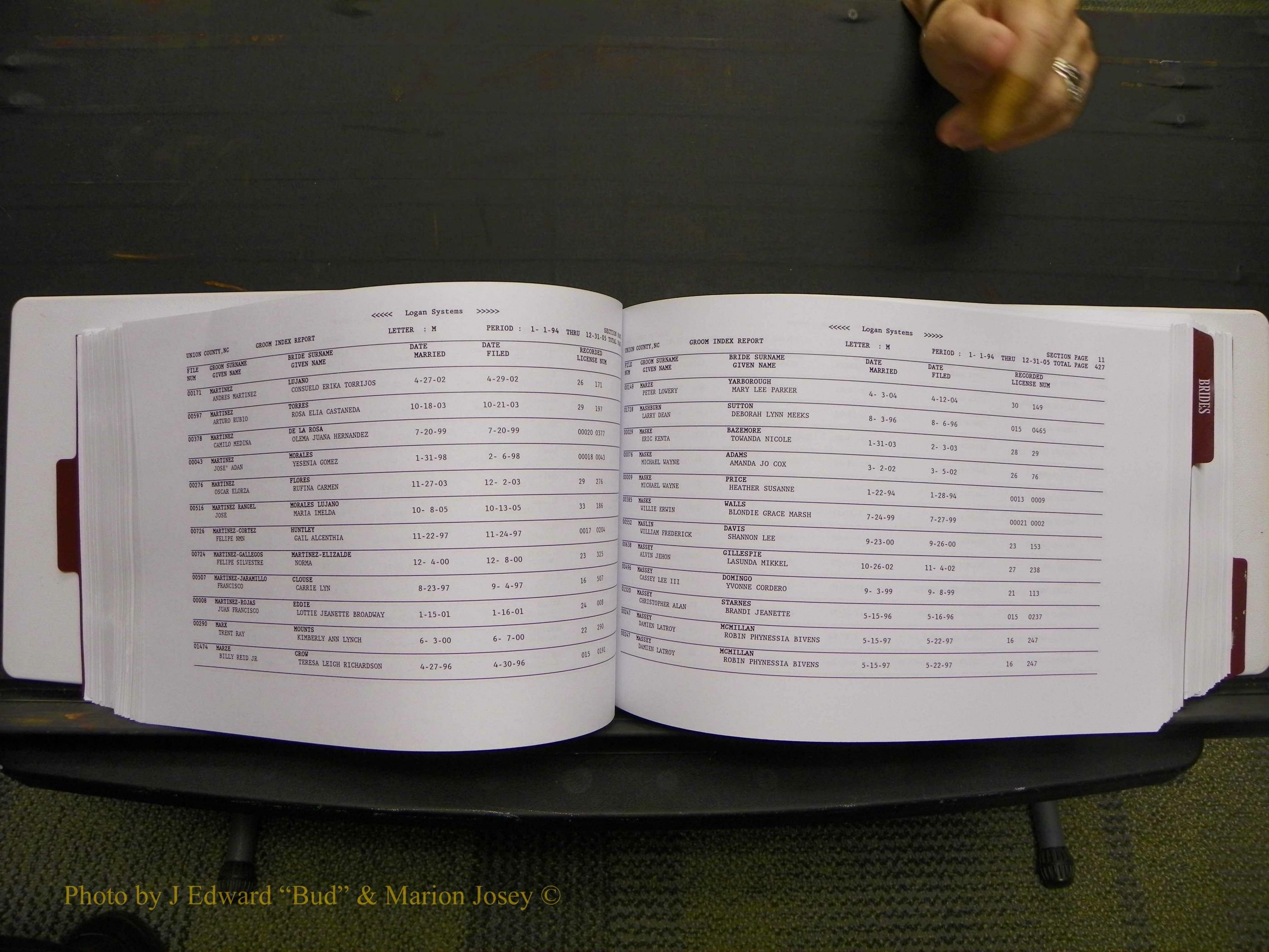 Union Co, NC Marriages Male & Female Index, 1993-2005 (217).JPG