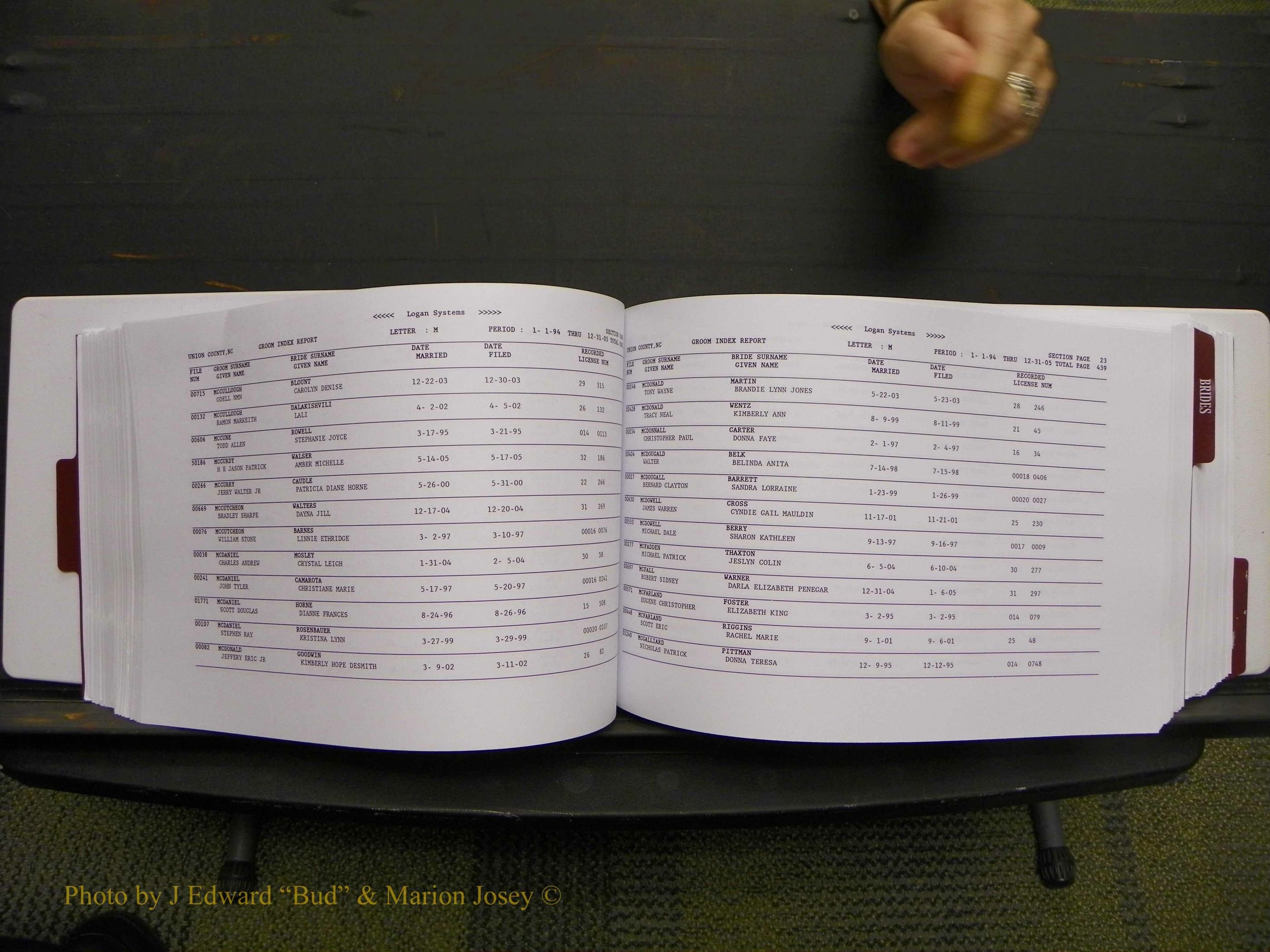 Union Co, NC Marriages Male & Female Index, 1993-2005 (224).JPG