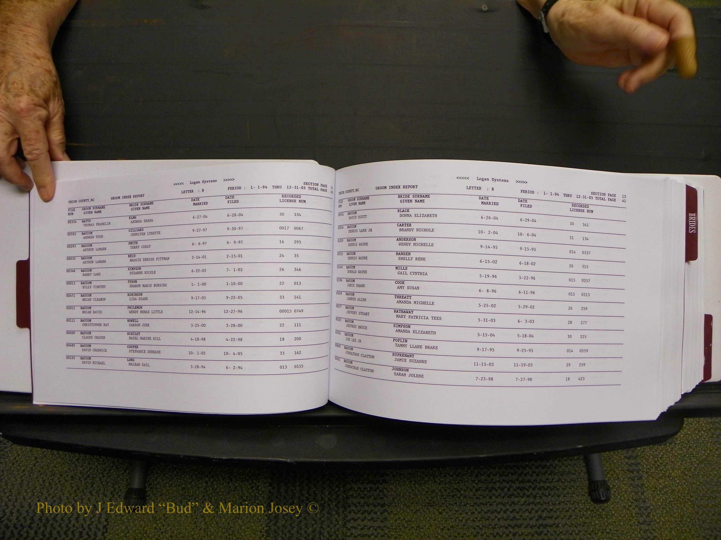 Union Co, NC Marriages Male & Female Index, 1993-2005 (23).JPG