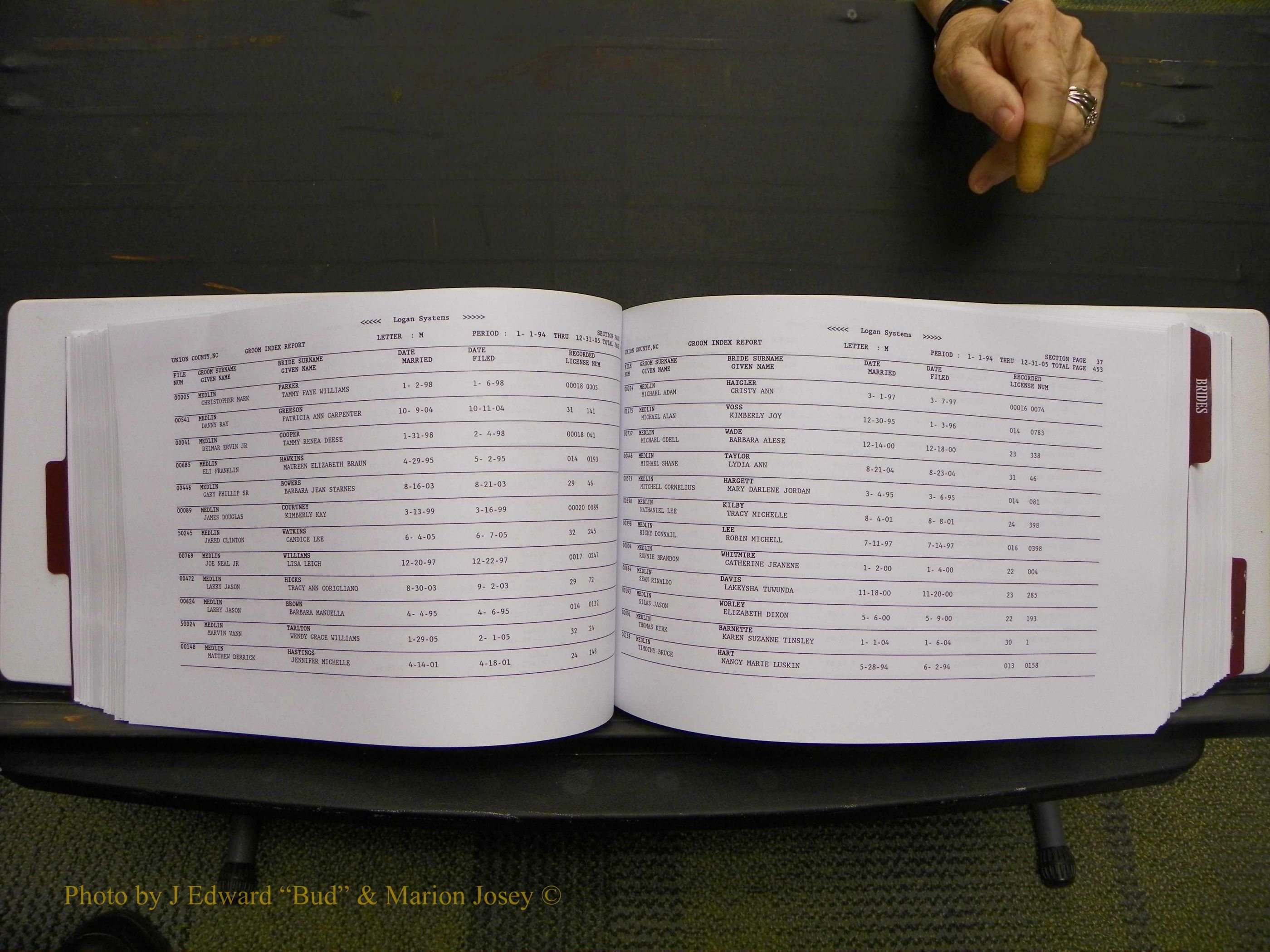 Union Co, NC Marriages Male & Female Index, 1993-2005 (232).JPG