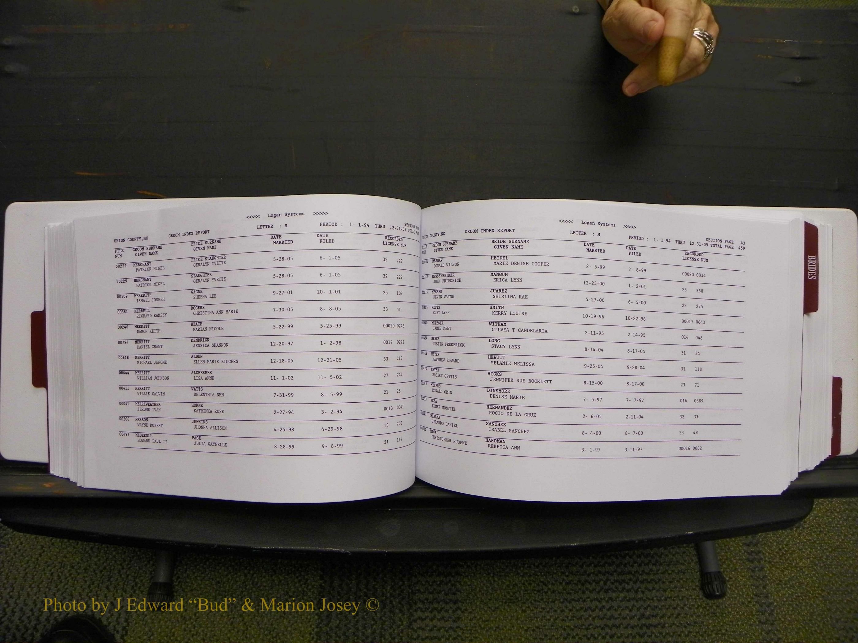 Union Co, NC Marriages Male & Female Index, 1993-2005 (234).JPG