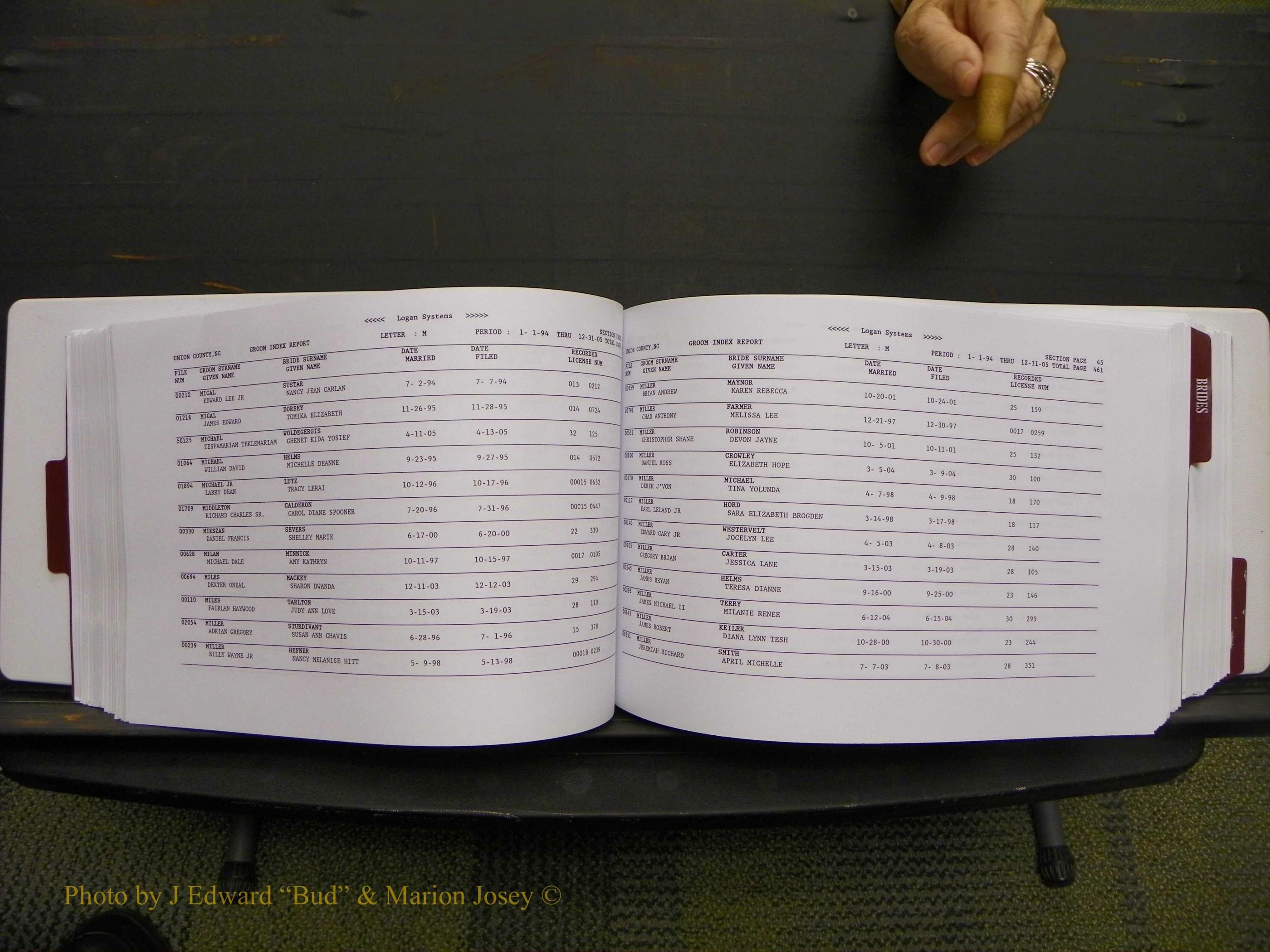 Union Co, NC Marriages Male & Female Index, 1993-2005 (235).JPG