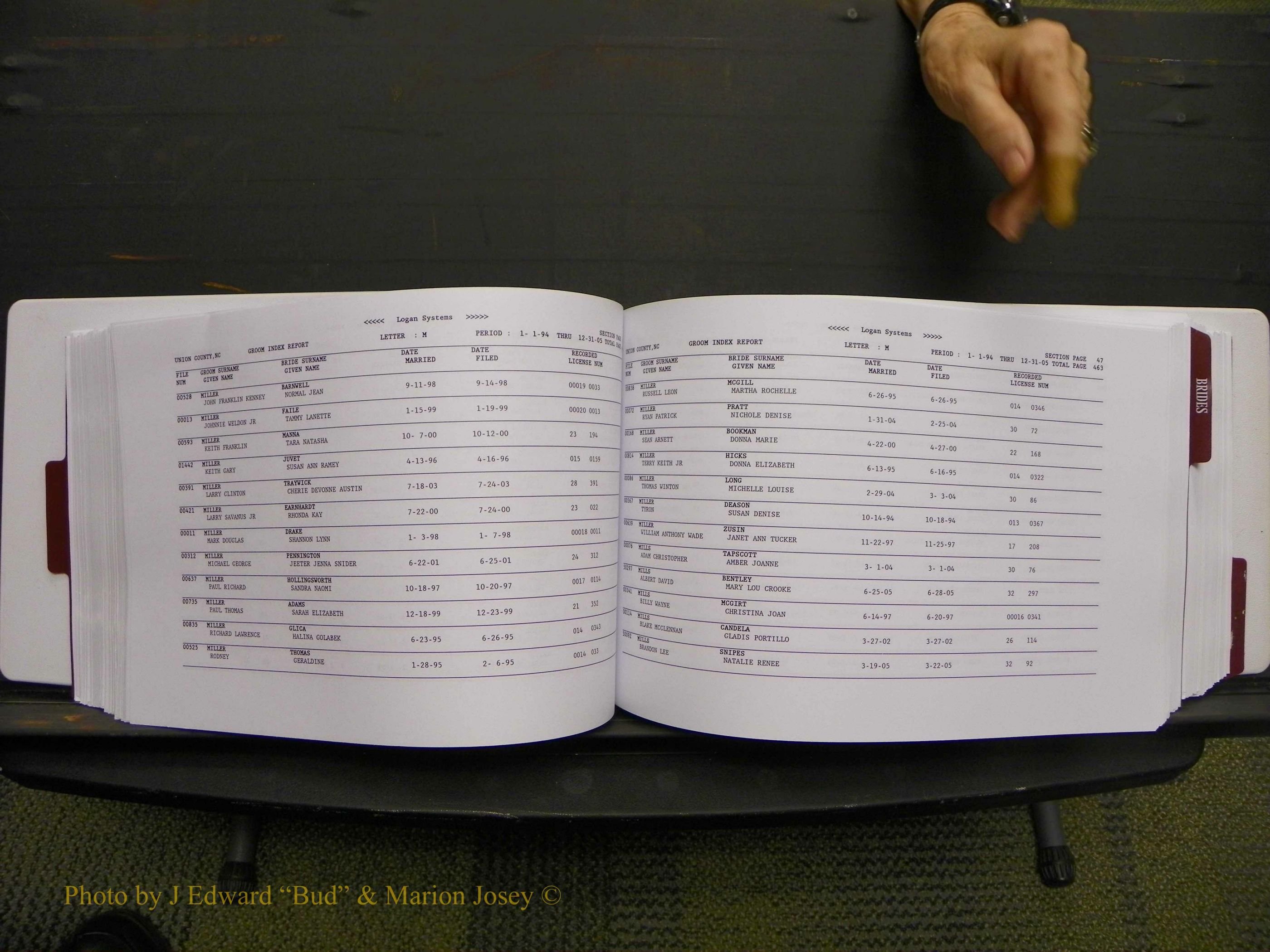 Union Co, NC Marriages Male & Female Index, 1993-2005 (236).JPG