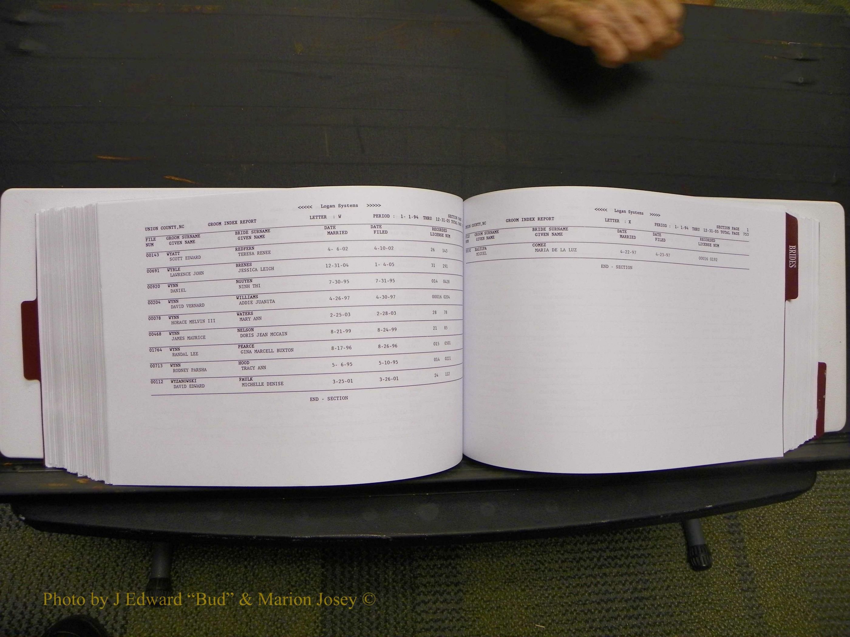 Union Co, NC Marriages Male & Female Index, 1993-2005 (382).JPG