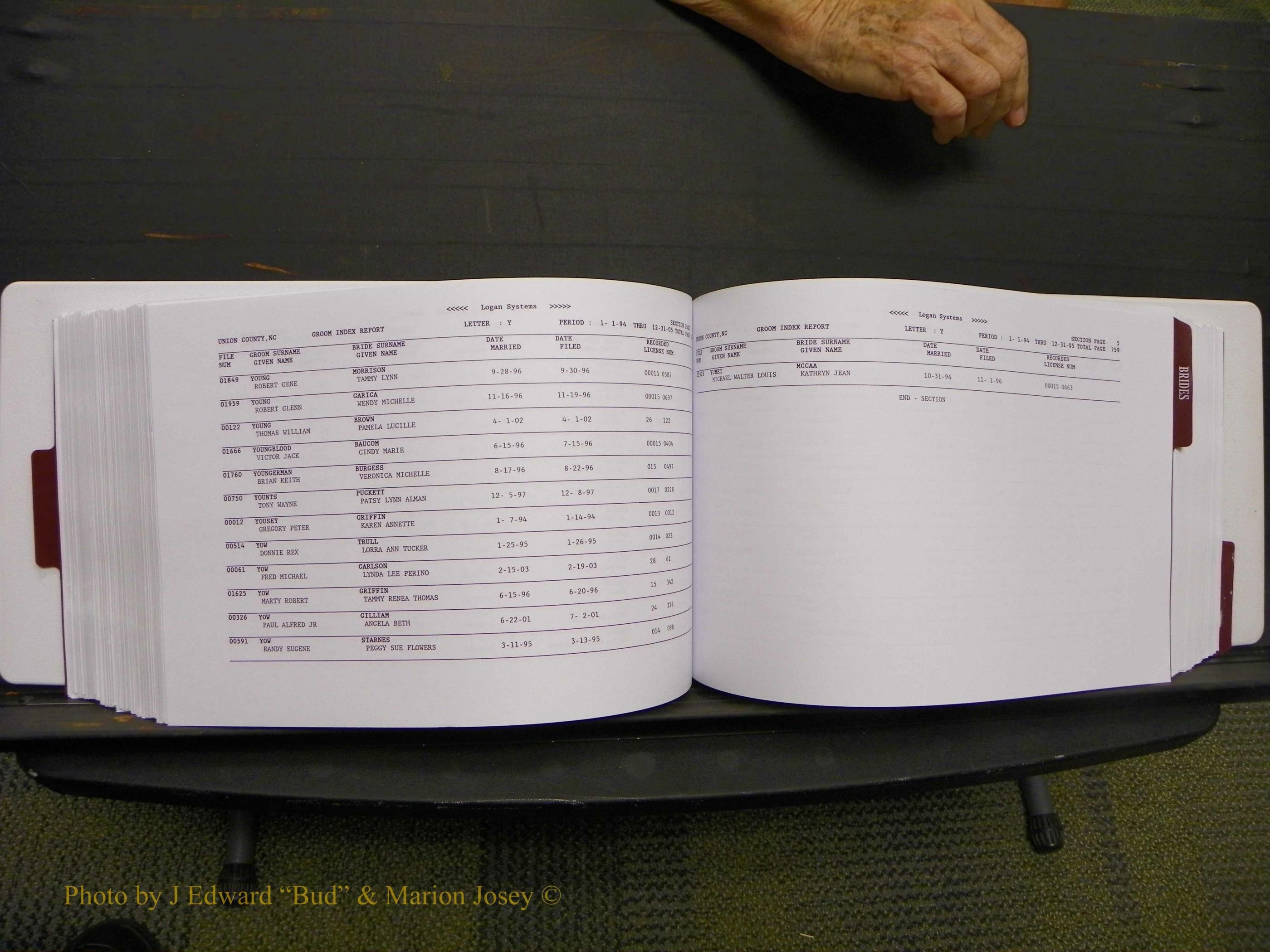 Union Co, NC Marriages Male & Female Index, 1993-2005 (385).JPG