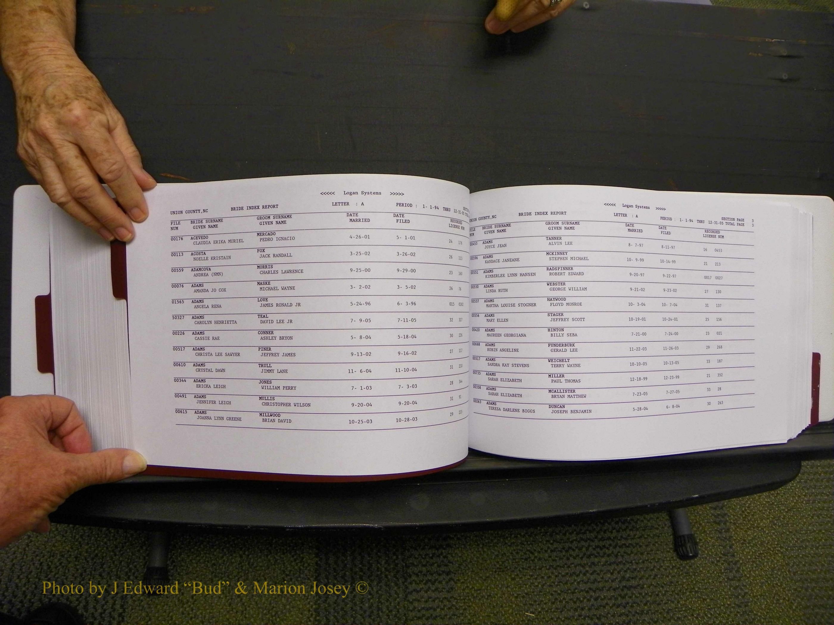 Union Co, NC Marriages Male & Female Index, 1993-2005 (389).JPG