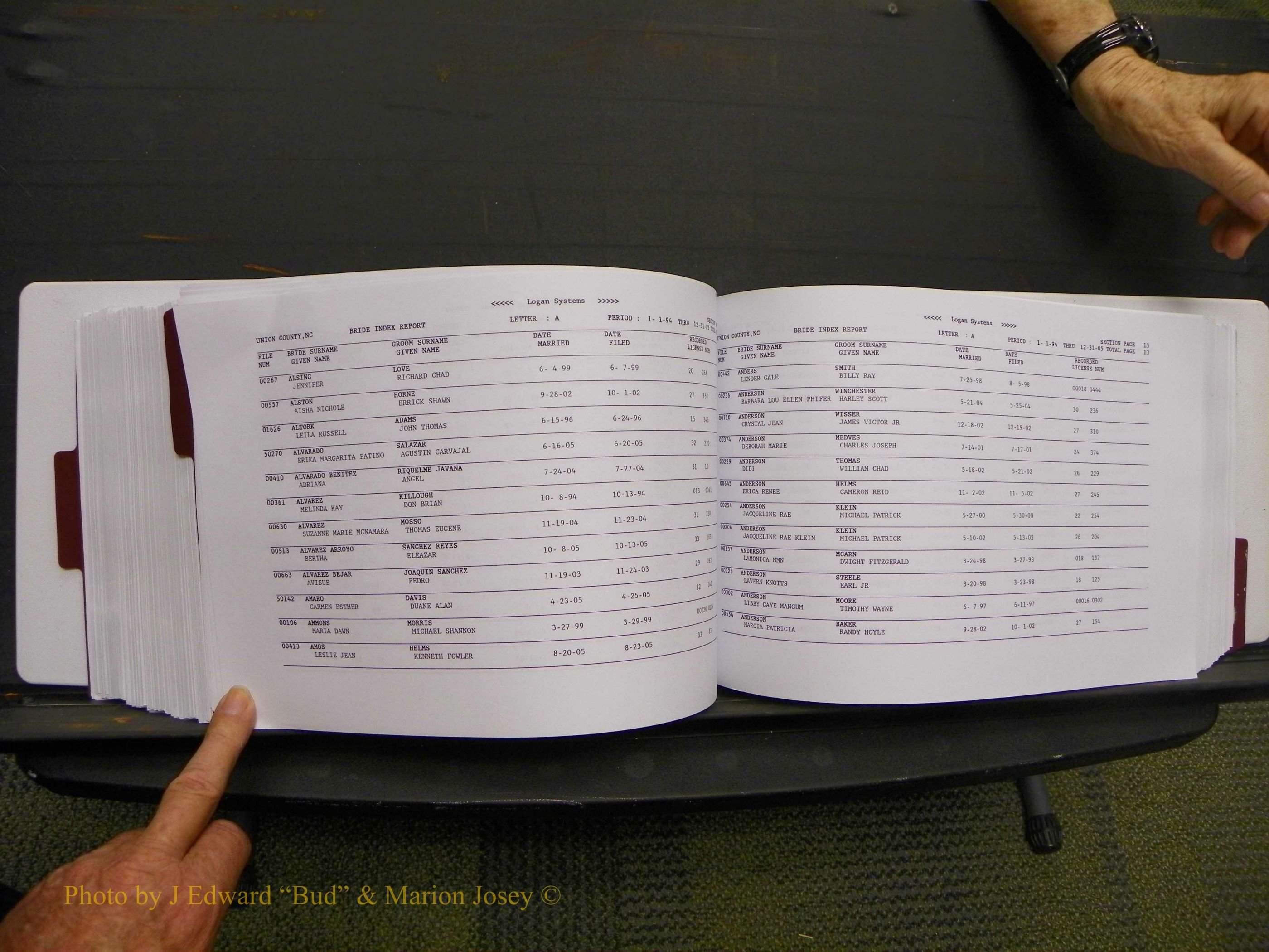Union Co, NC Marriages Male & Female Index, 1993-2005 (395).JPG