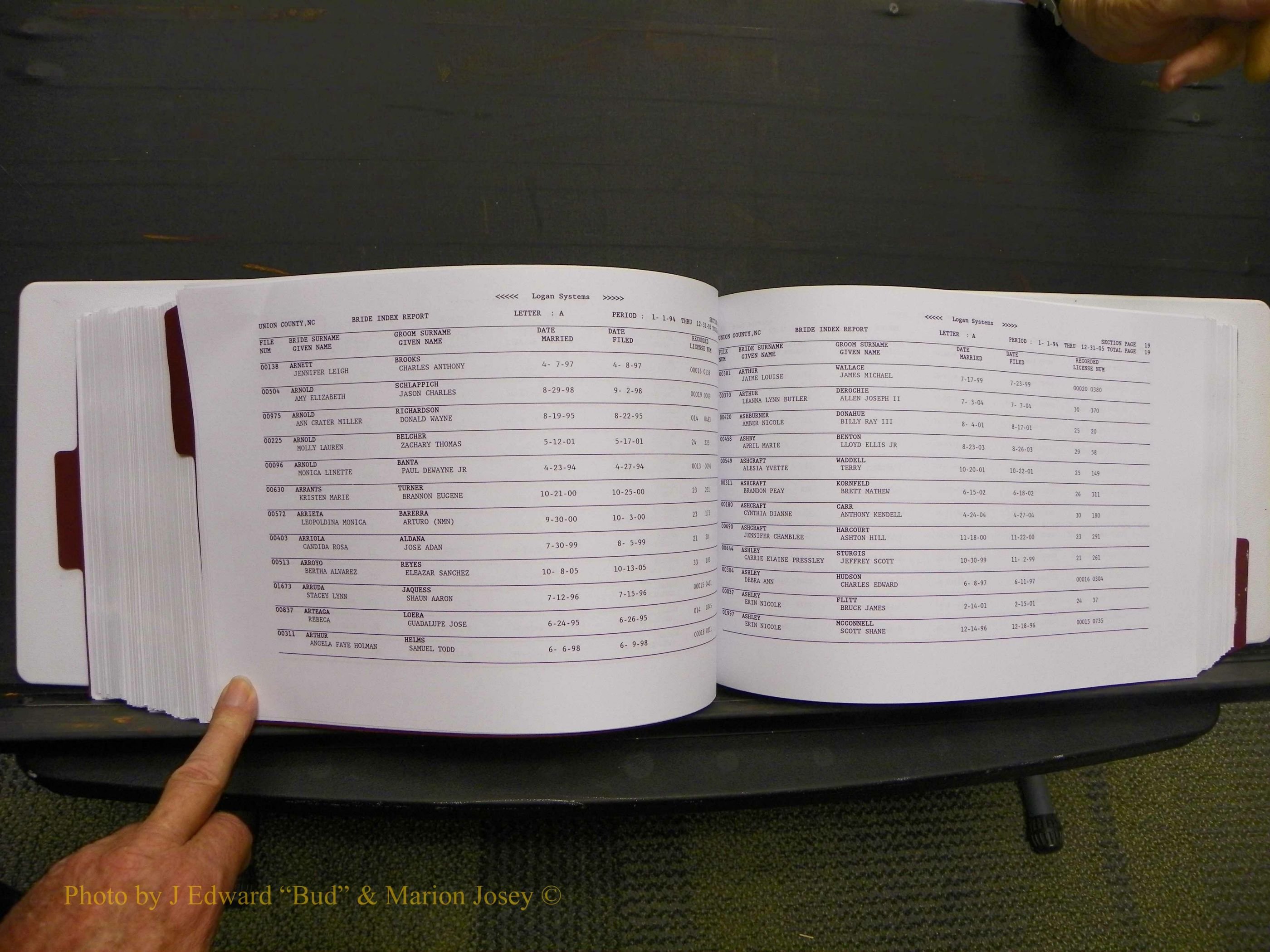 Union Co, NC Marriages Male & Female Index, 1993-2005 (397).JPG