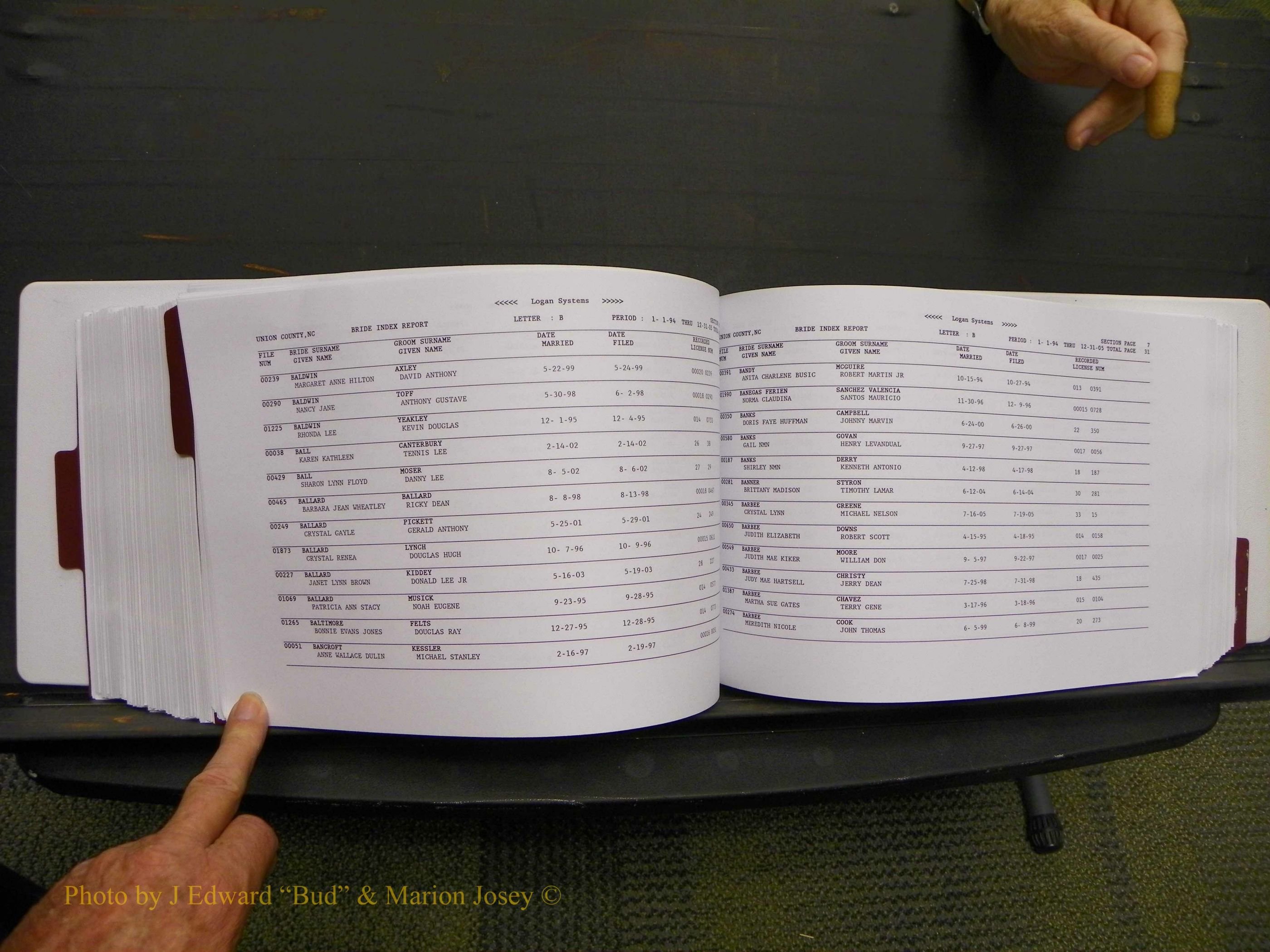 Union Co, NC Marriages Male & Female Index, 1993-2005 (402).JPG