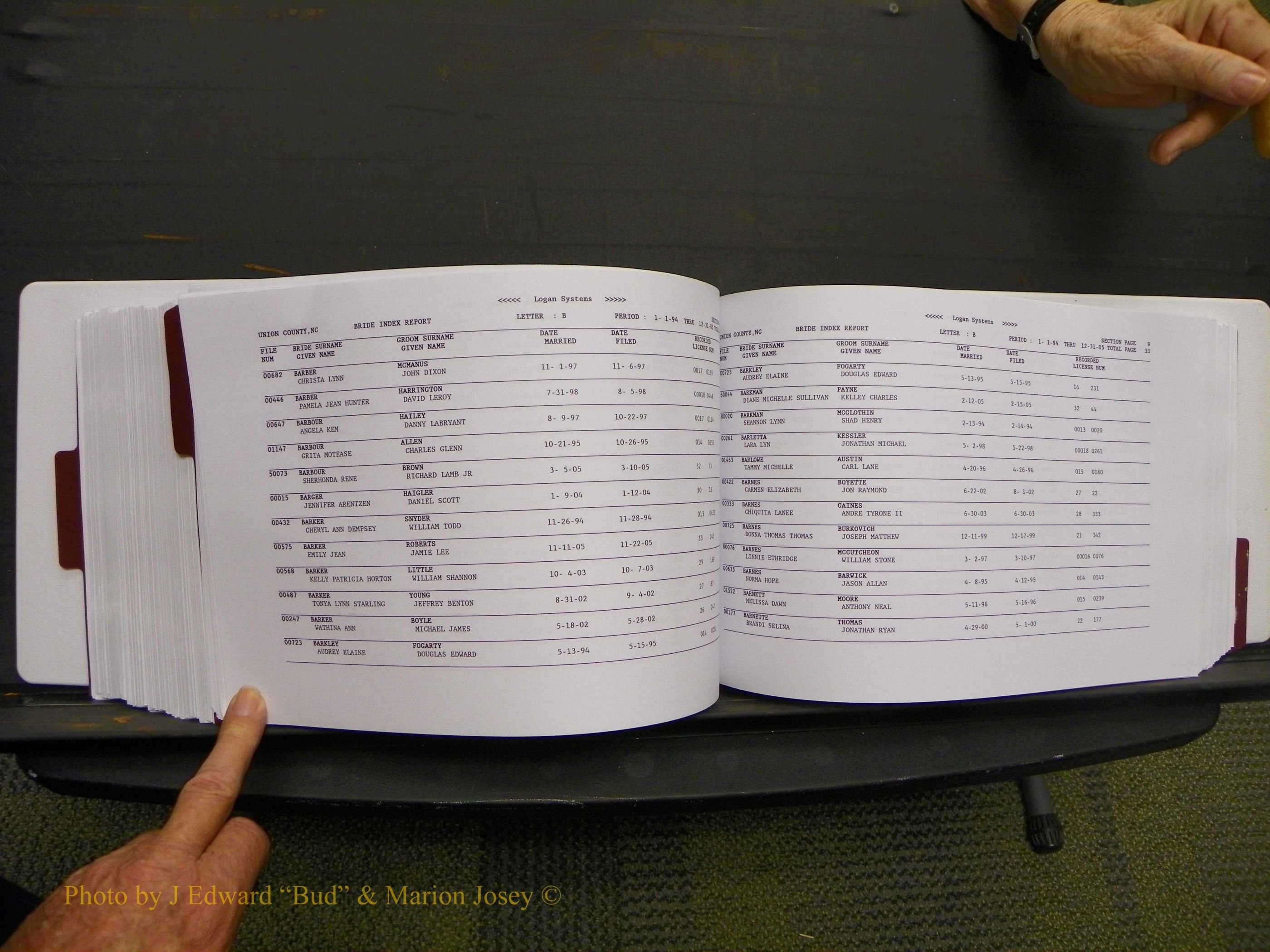 Union Co, NC Marriages Male & Female Index, 1993-2005 (404).JPG