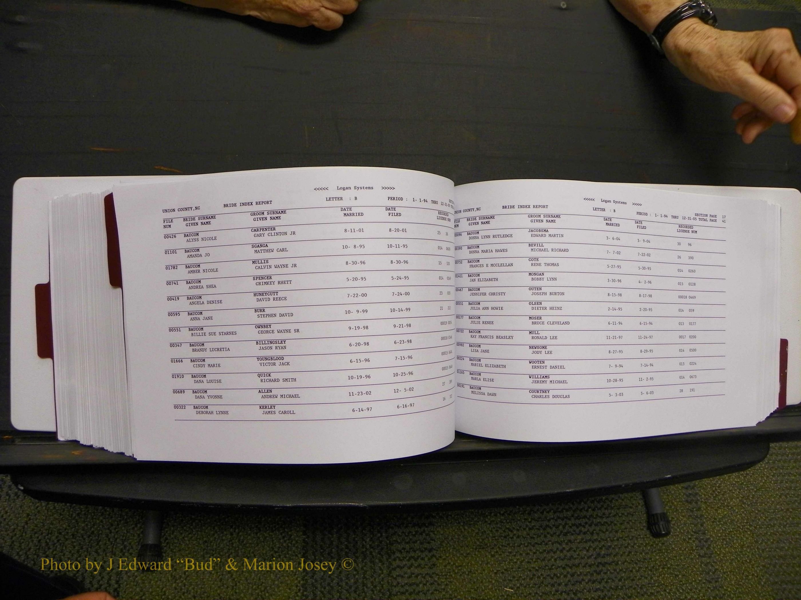 Union Co, NC Marriages Male & Female Index, 1993-2005 (408).JPG