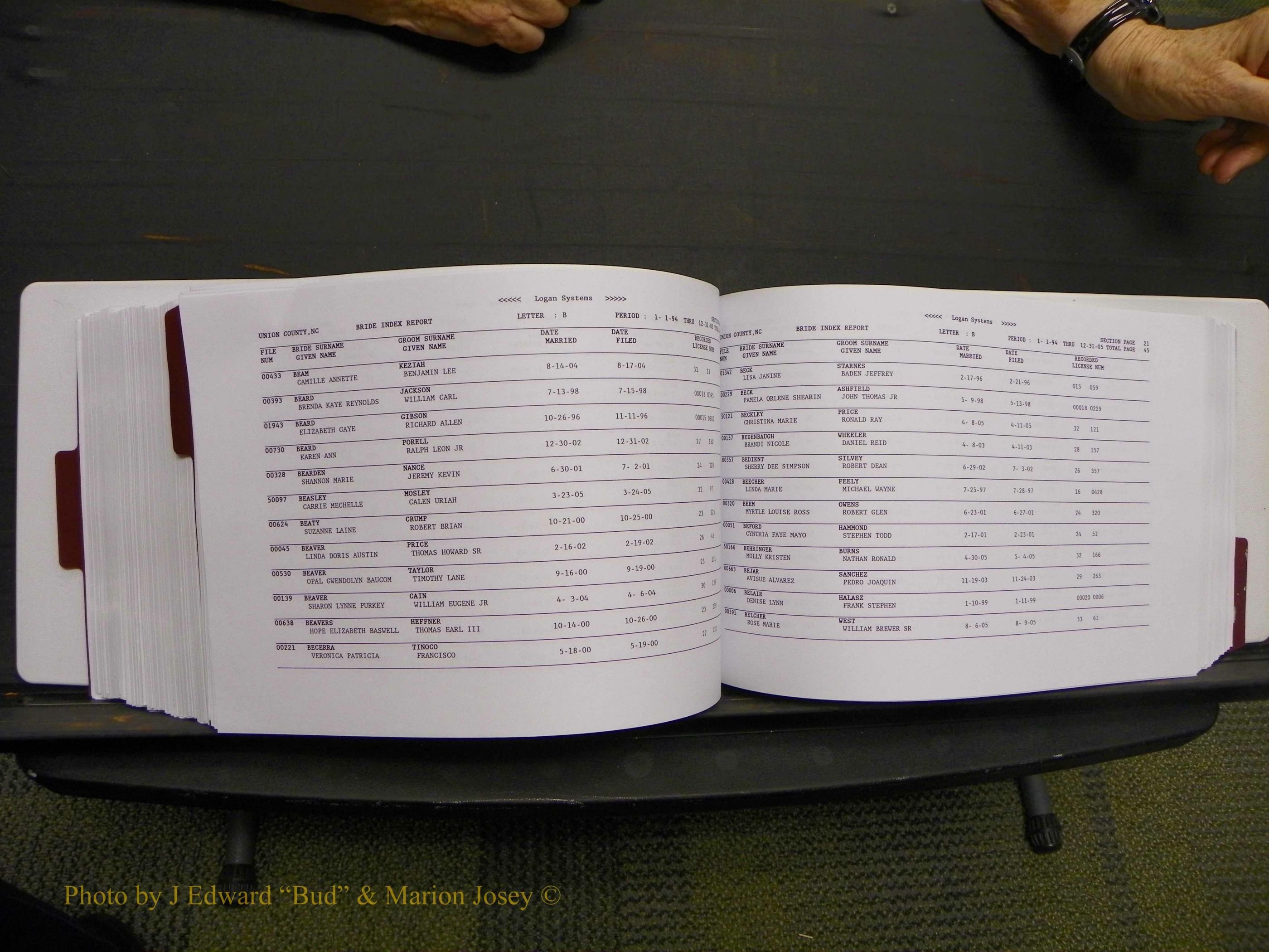 Union Co, NC Marriages Male & Female Index, 1993-2005 (410).JPG