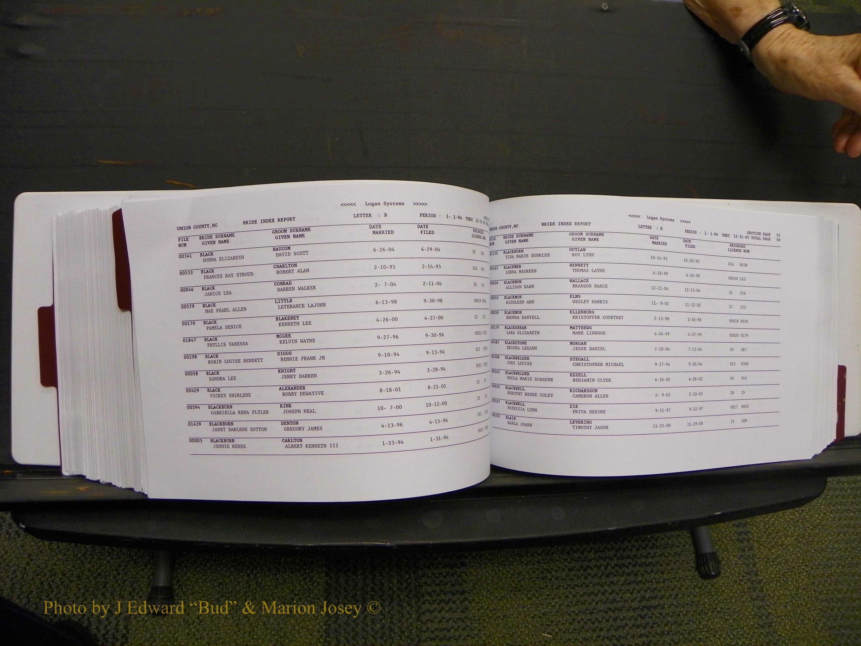 Union Co, NC Marriages Male & Female Index, 1993-2005 (417).JPG