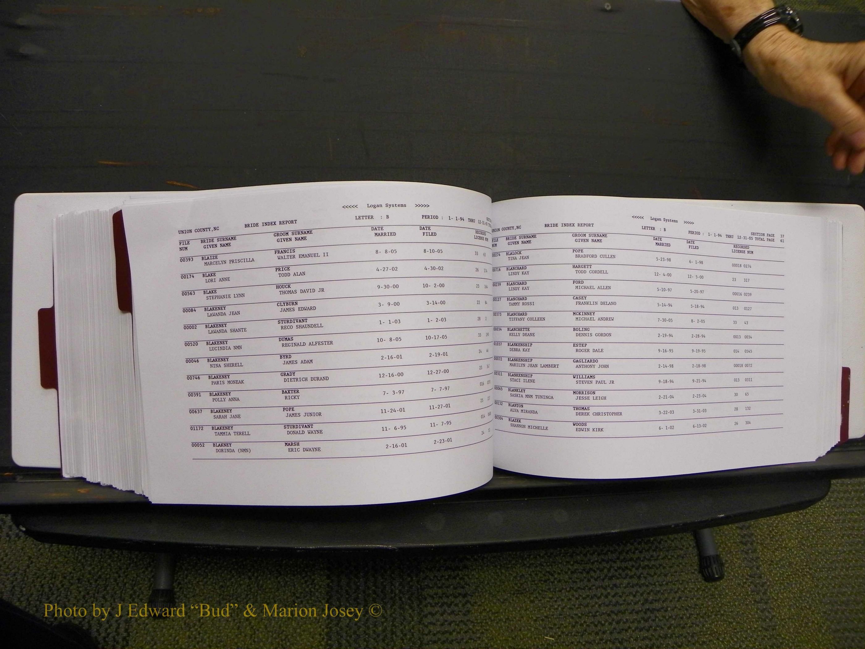 Union Co, NC Marriages Male & Female Index, 1993-2005 (418).JPG