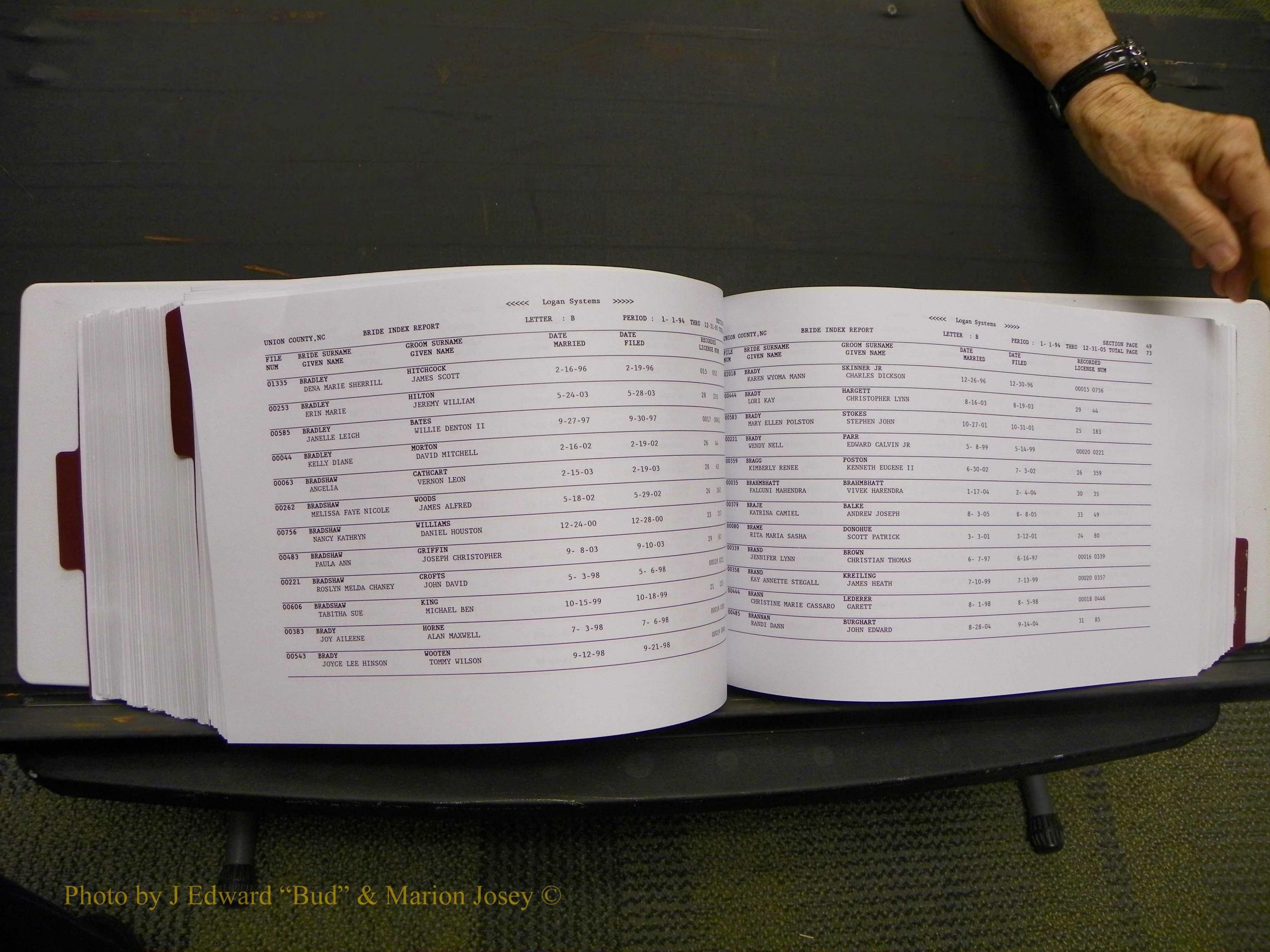 Union Co, NC Marriages Male & Female Index, 1993-2005 (424).JPG